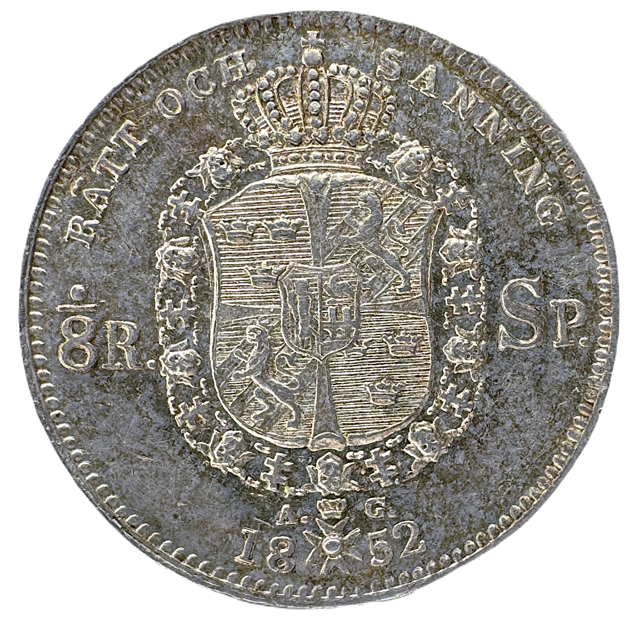 Oskar I - 1/8 Riksdaler 1852 - Sällsynt ettårs typ - Bra lyster