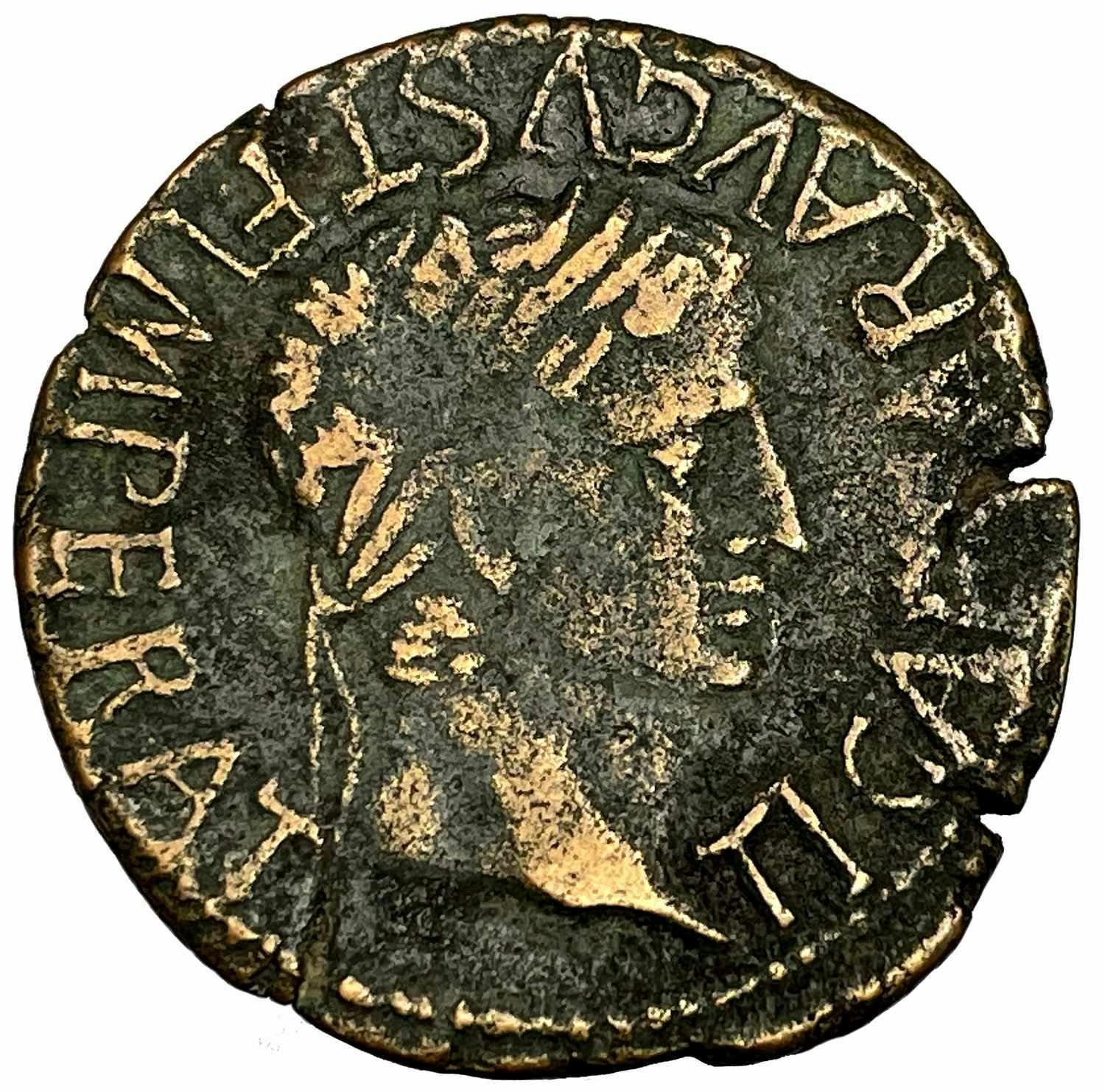 Tiberius 14 - 37 e.Kr As, präglad i Tarazona Spanien