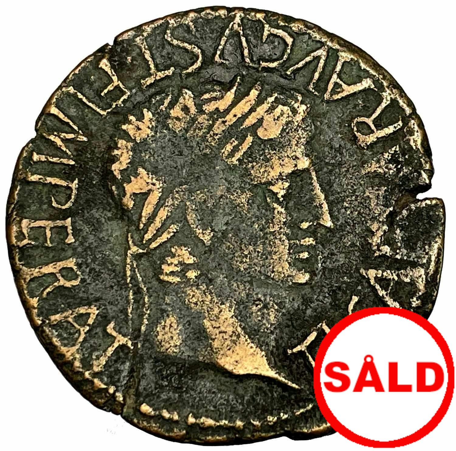 Tiberius 14 - 37 e.Kr As, präglad i Tarazona Spanien