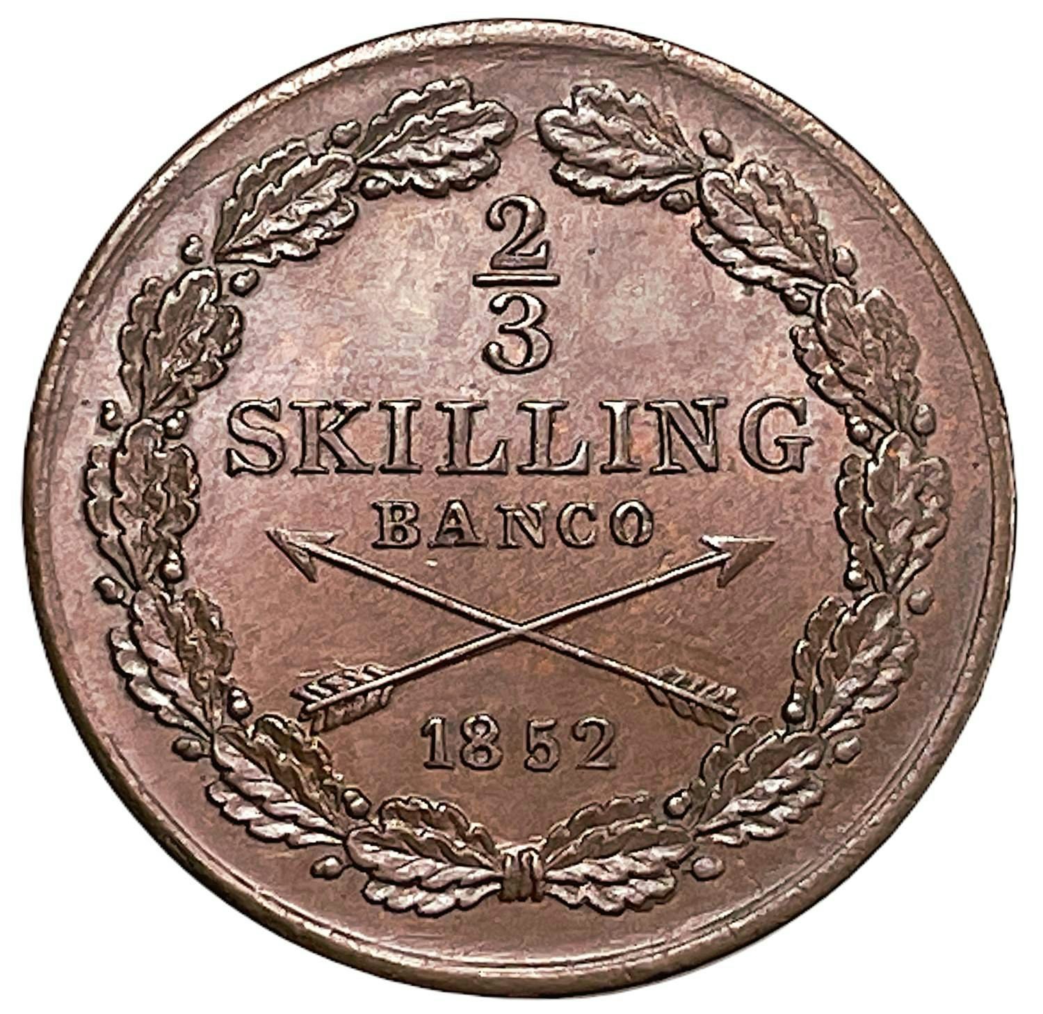 Oskar I - 2/3 Skilling Banco 1852 - Vackert exemplar