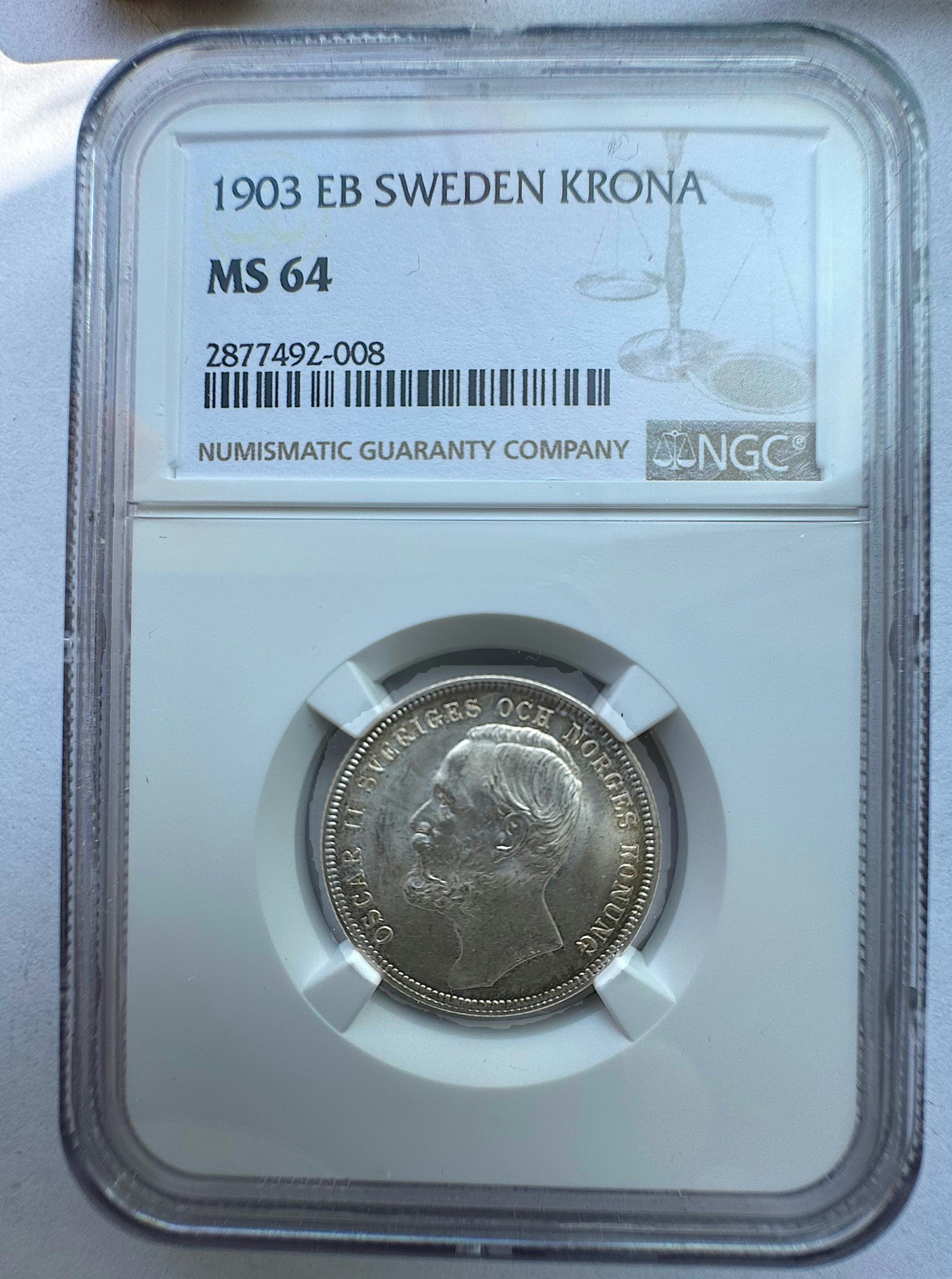 Oskar II, 1 Krona 1903 - Mycket vackert ocirkulerat skick - NGC MS64