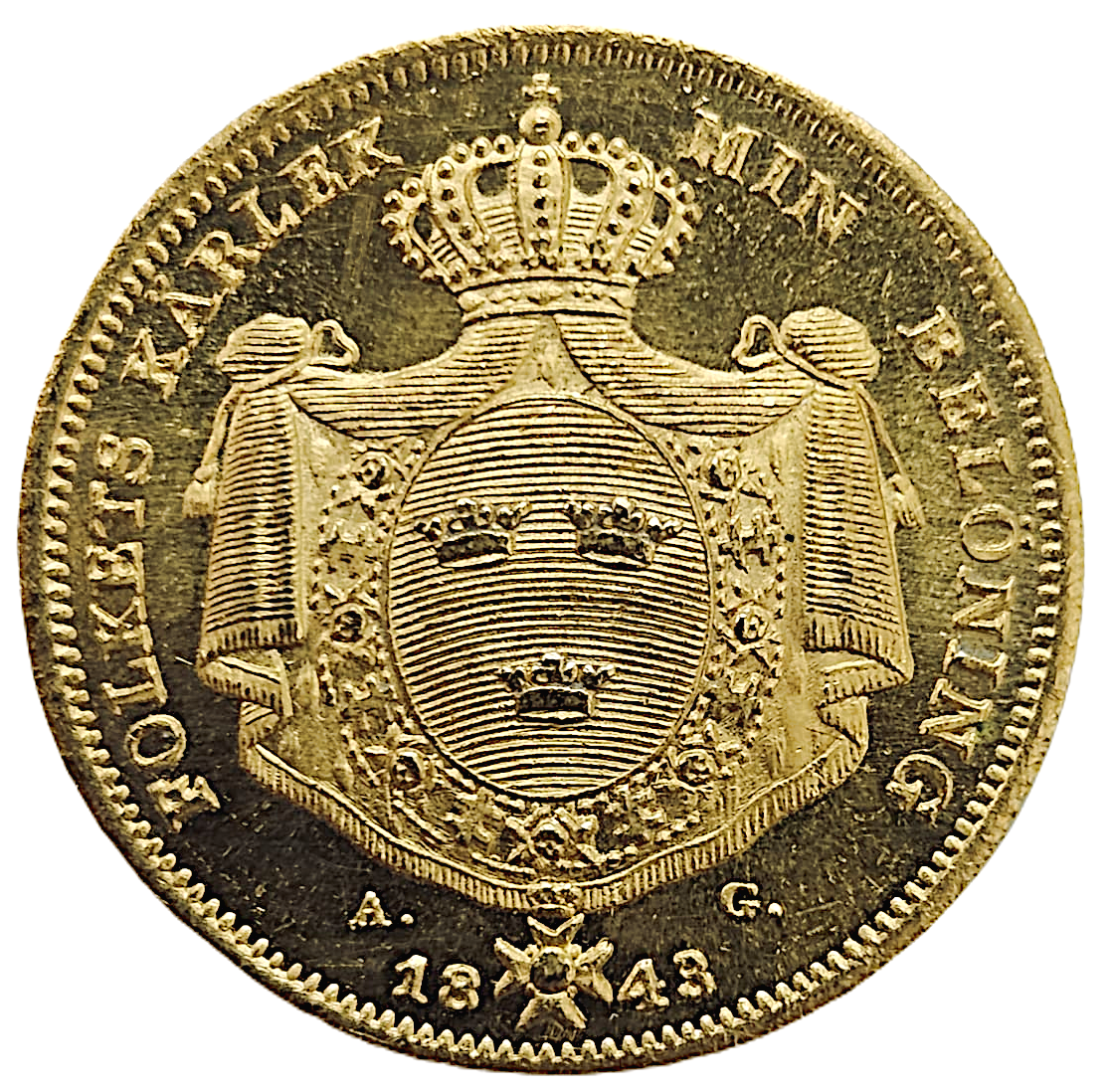Karl XIV Johan - 4 Dukater 1843 - Mycket vackert exemplar