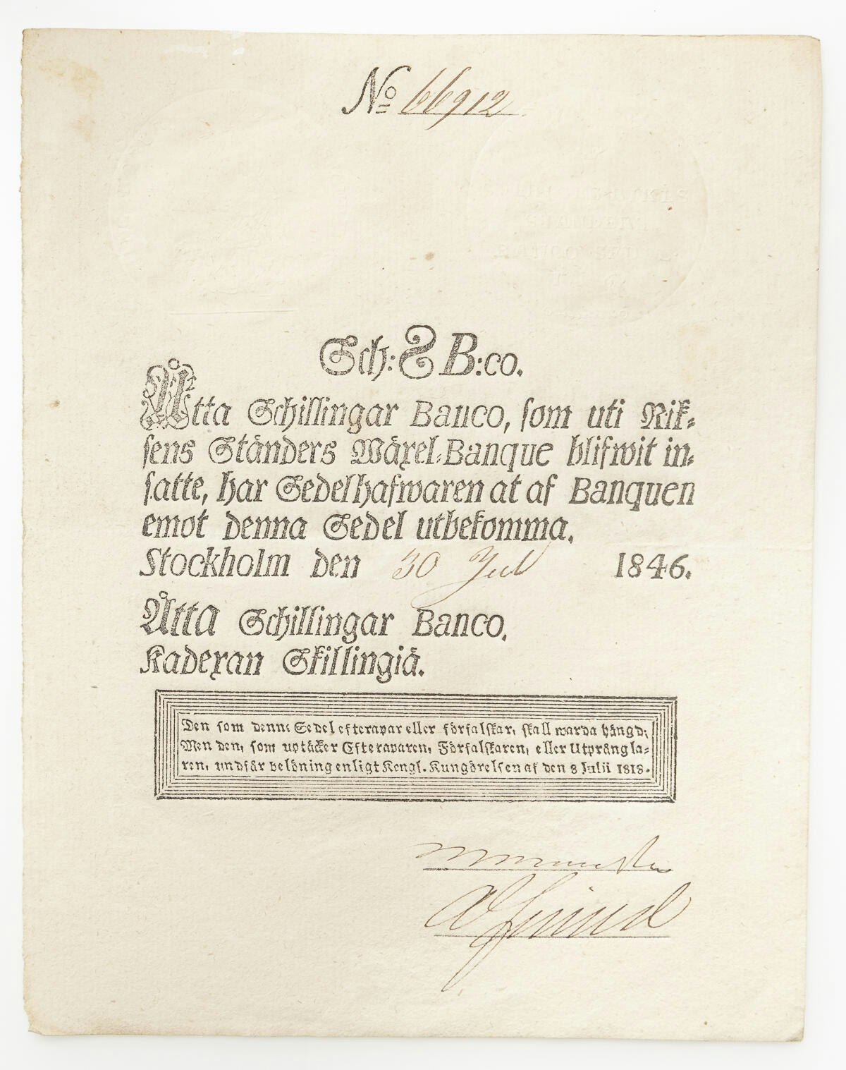 8 Skilling Banco 1846 - Sällsynt årgång i vackert skick