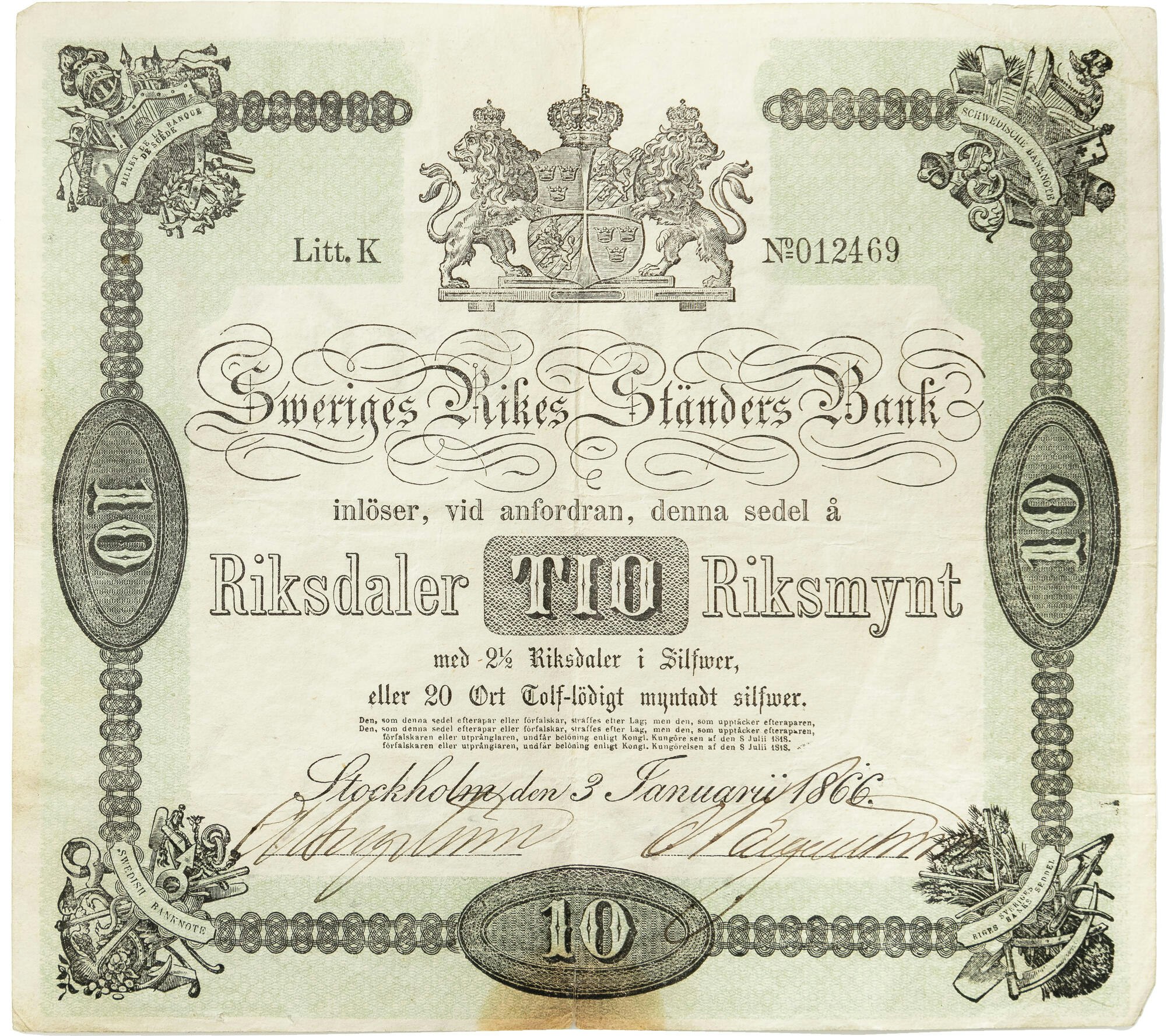 10 riksdaler riksmynt 1866 RAR