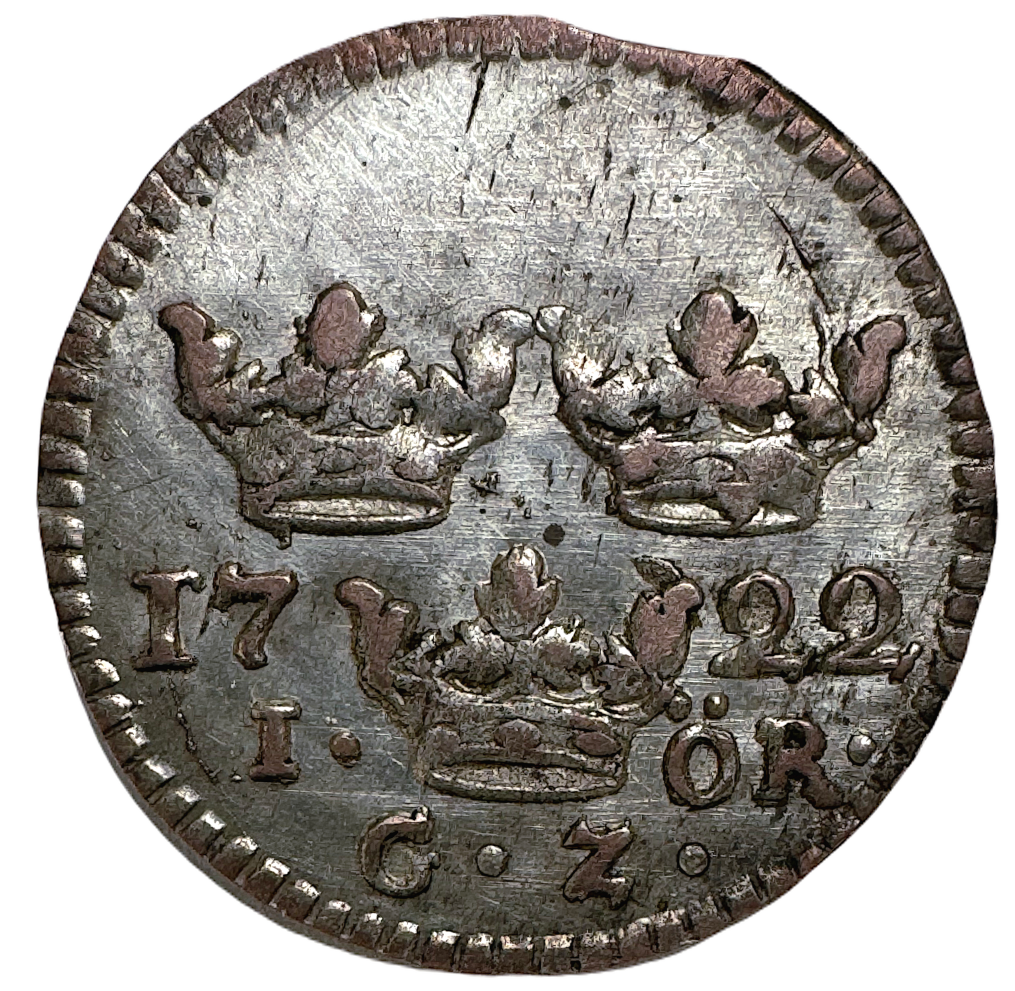 Fredrik I - 1 Öre 1722 GZ med kungakrona B1 - Ett underbart silvrigt exemplar med härlig bottenfinish