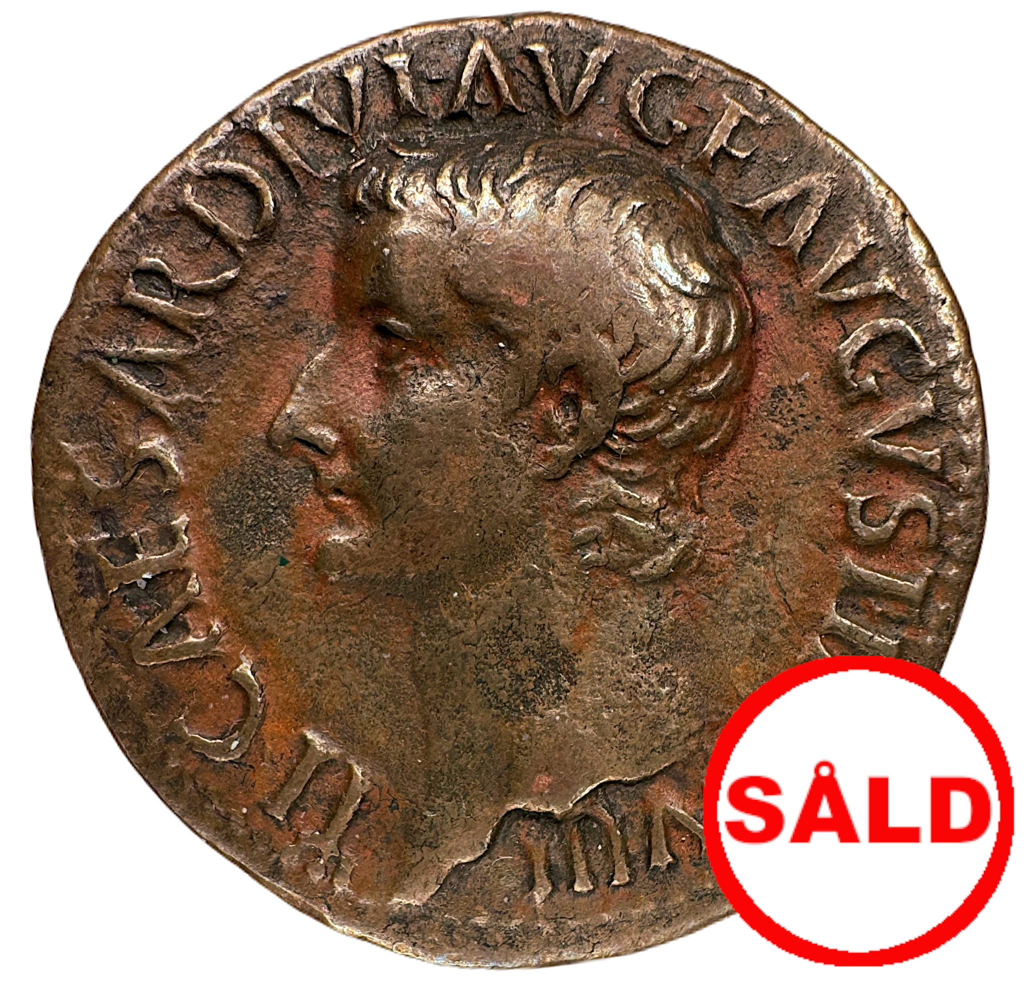 Romerska riket. Tiberius 14-37 e.Kr. As  med härligt porträtt i hög relief