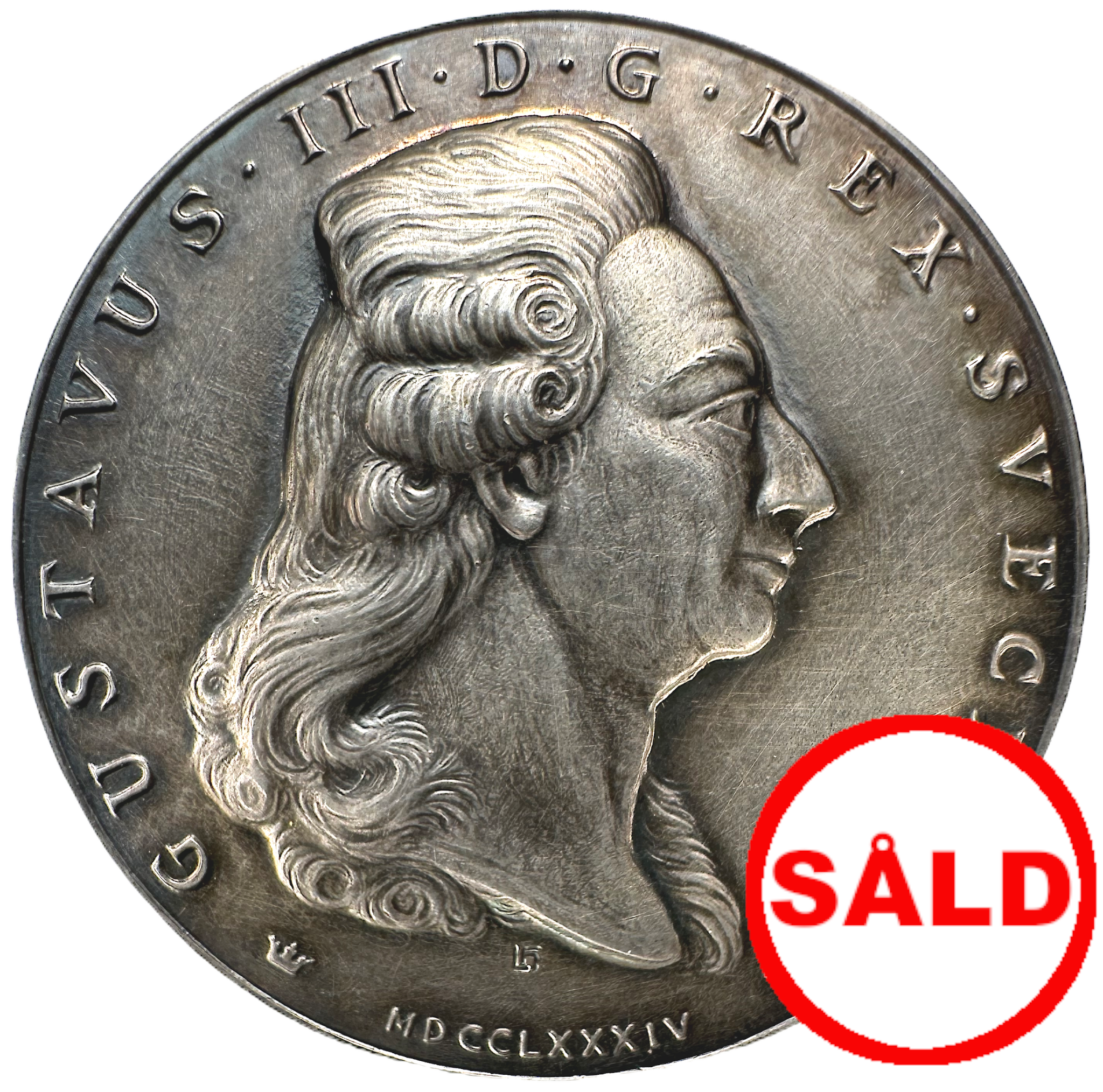 Minnesmedalj över Gustav III:s förvärv av S:t Barthelemy i Västindien 1784. Av Léo Holmgren
