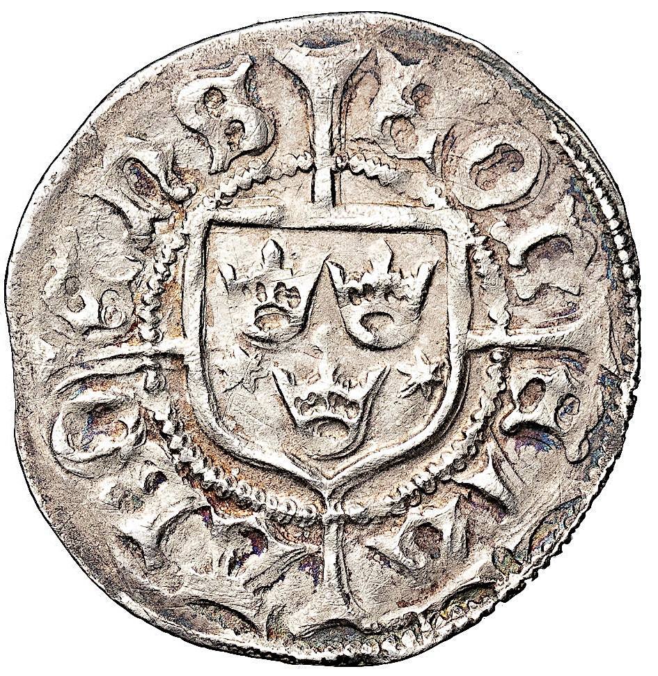 KARL KNUTSSON BONDE (1448-1457, 1464-1465, 1467-1470) - Åbo- Örtug - Ett ovanligt välbevarat och attraktivt exemplar av detta mycket sällsynta mynt
