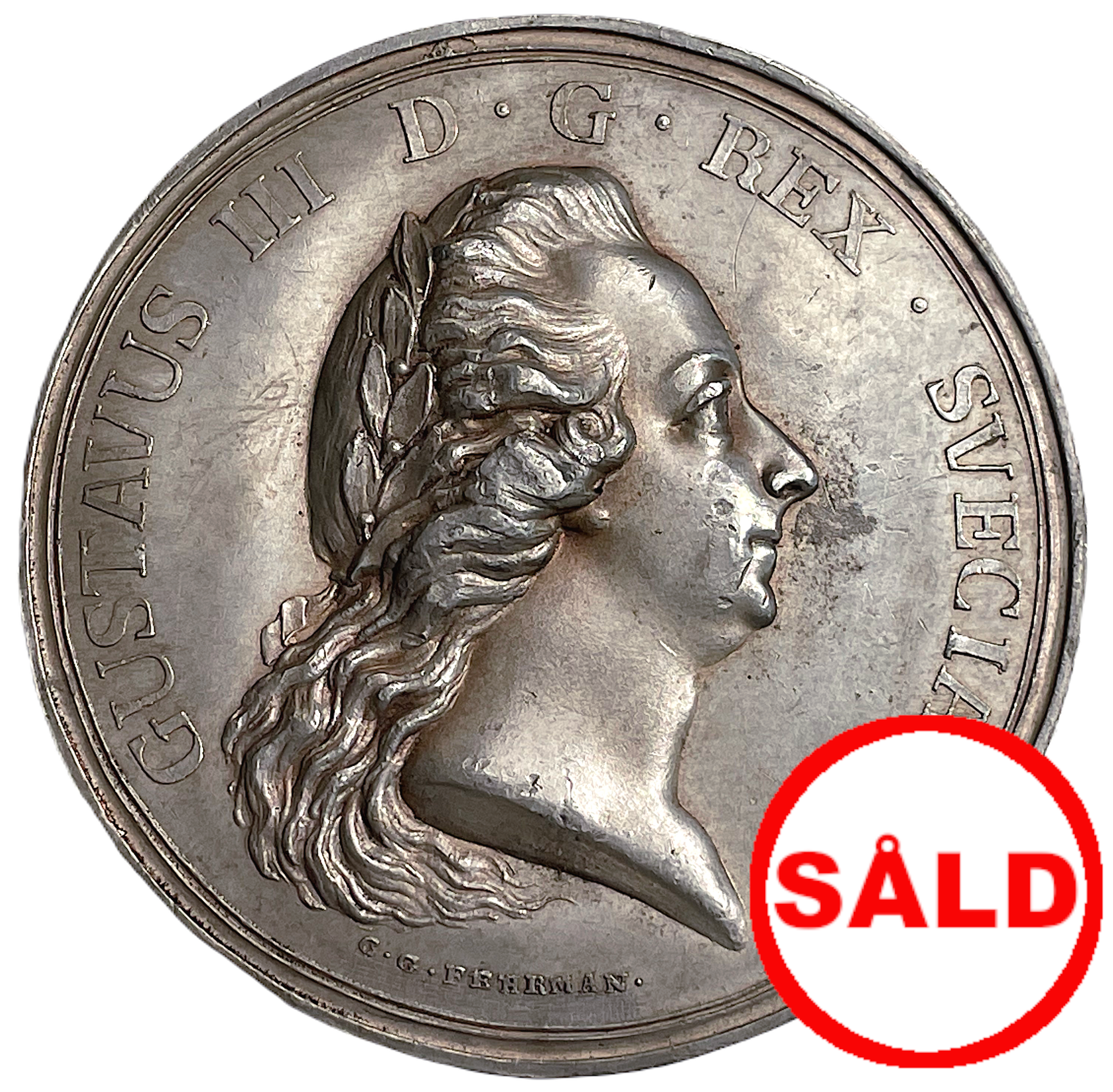 Gustav III:s död i Stockholm den 29 mars och begravning i Riddarholmskyrkan den 14 maj 1792 av Carl Gustaf Fehrman - Präglad i tenn Extremt sällsynt - RR