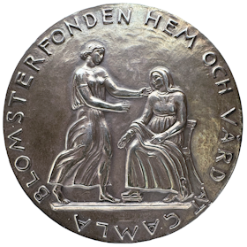 Gustav V - Blomsterfonden - grundad 1921 av Alma Hedin, syster till upptäcktsresanden Sven Hedin. Silvermedalj av Axel Wallenberg - Underbar modernistisk medalj från 1929 - EXTREMT SÄLLSYNT