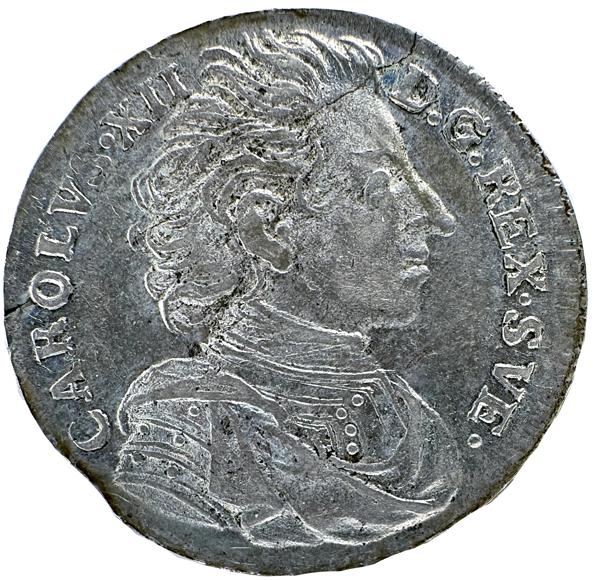 Karl XII - Mark 1713. Sista årtalssiffran omgraverad från en 2:a - Vackert exemplar med lyster