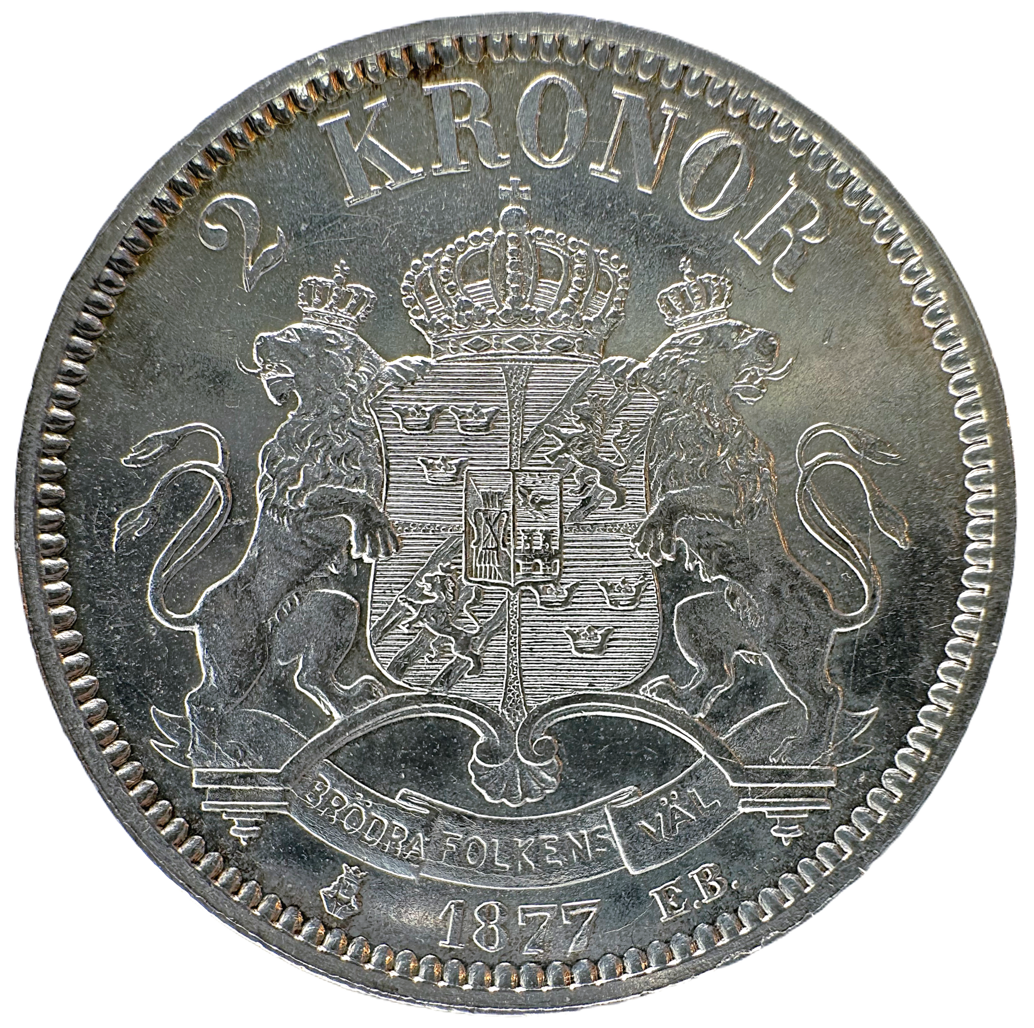 Oskar II - 2 Kronor 1877 - Mycket vackert exemplar