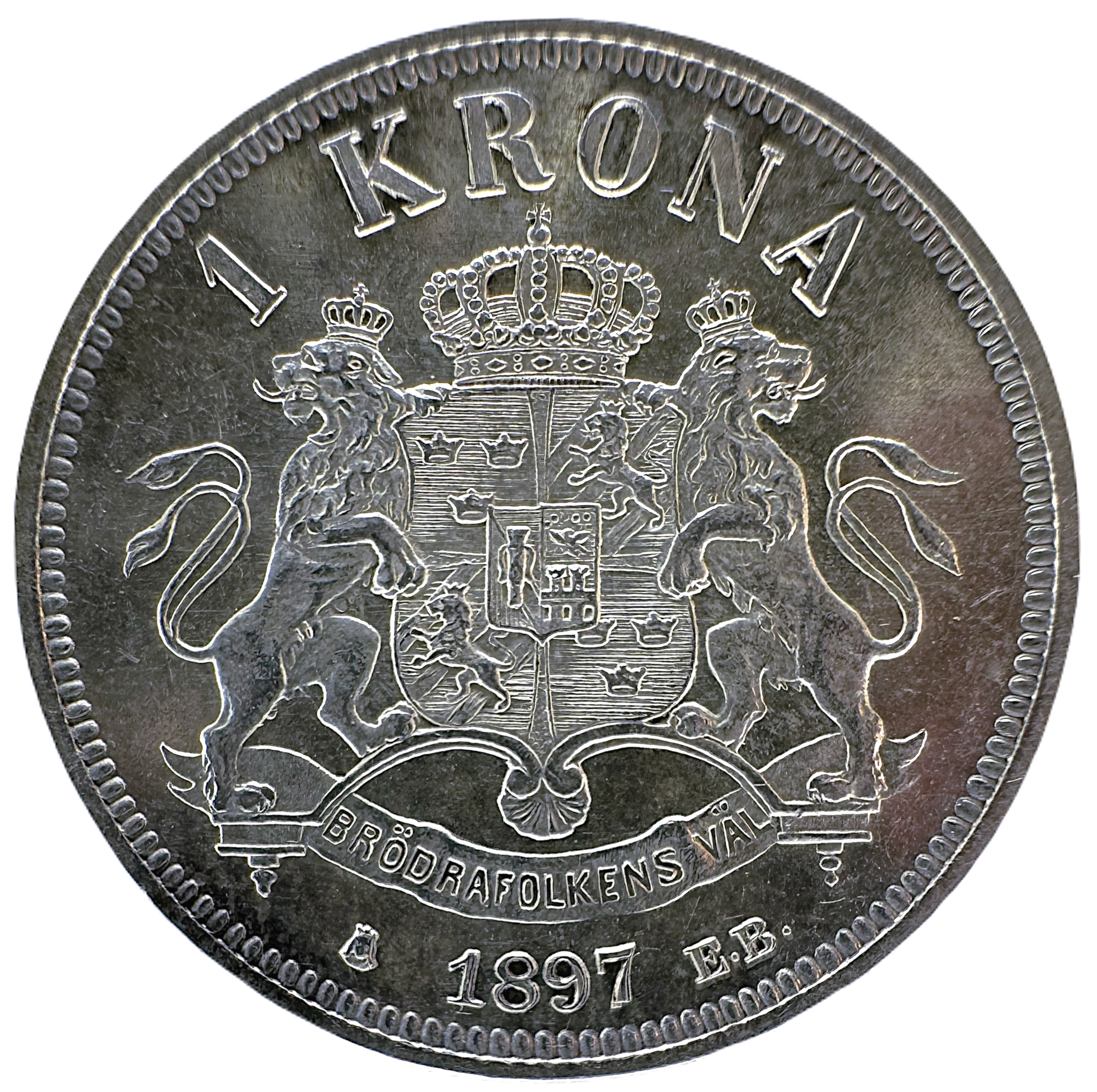 Oskar II - 1 Krona 1897 med ompunsad 7:a - tidigare olistad variant - Mycket vackert exemplar