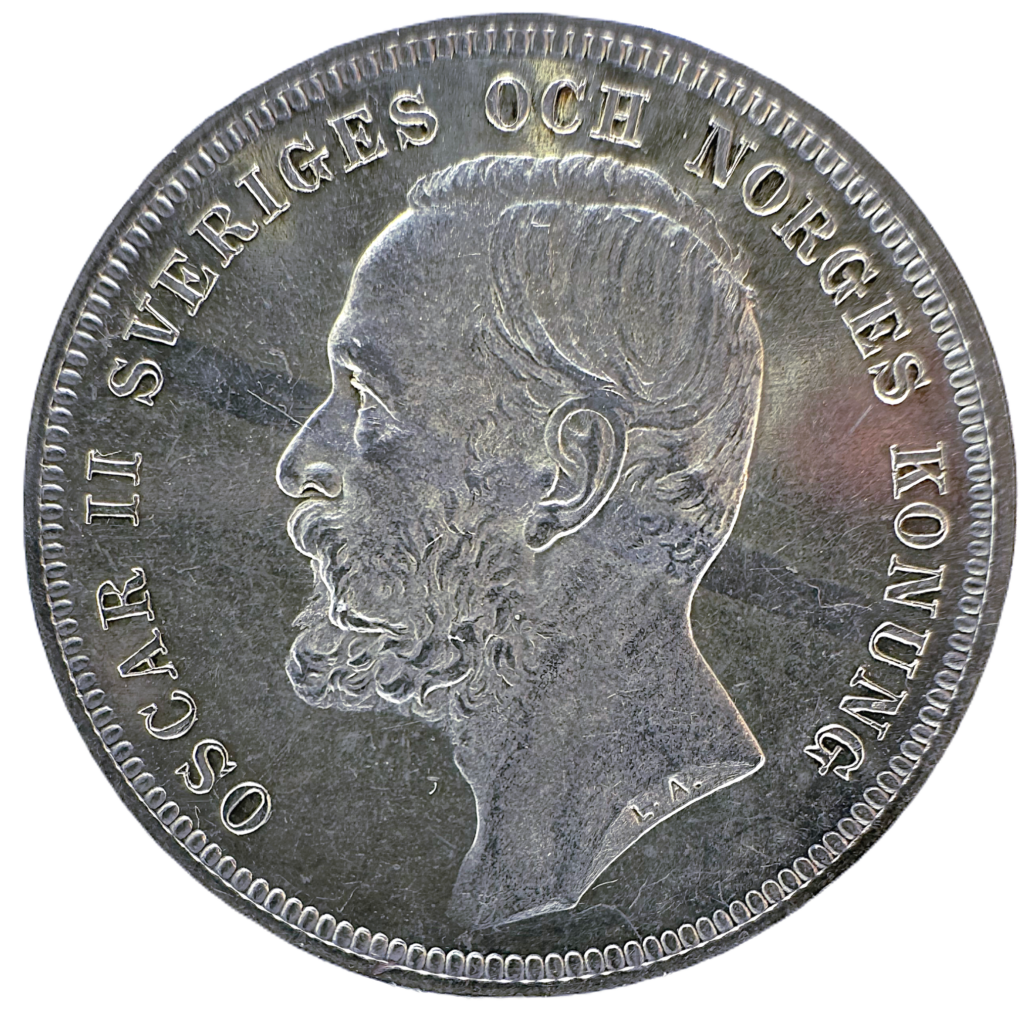 Oskar II - 1 Krona 1897 med ompunsad 7:a - tidigare olistad variant - Mycket vackert exemplar