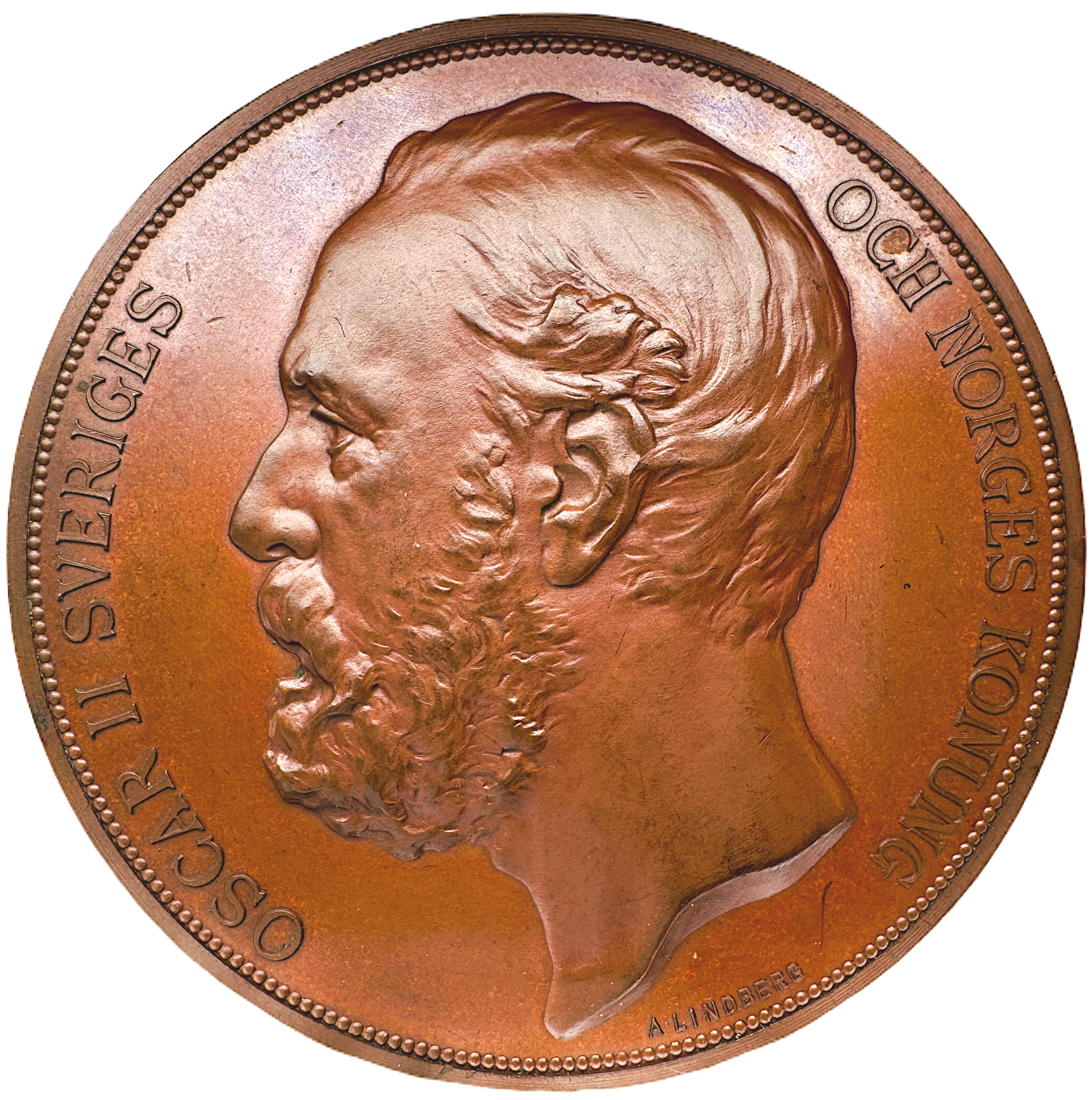 Oskar II - Sextonde allmänna lantbruksmötet i Stockholm den 12-17 juli 1886 i originaletui - toppexemplar graverad av Adolf Lindberg