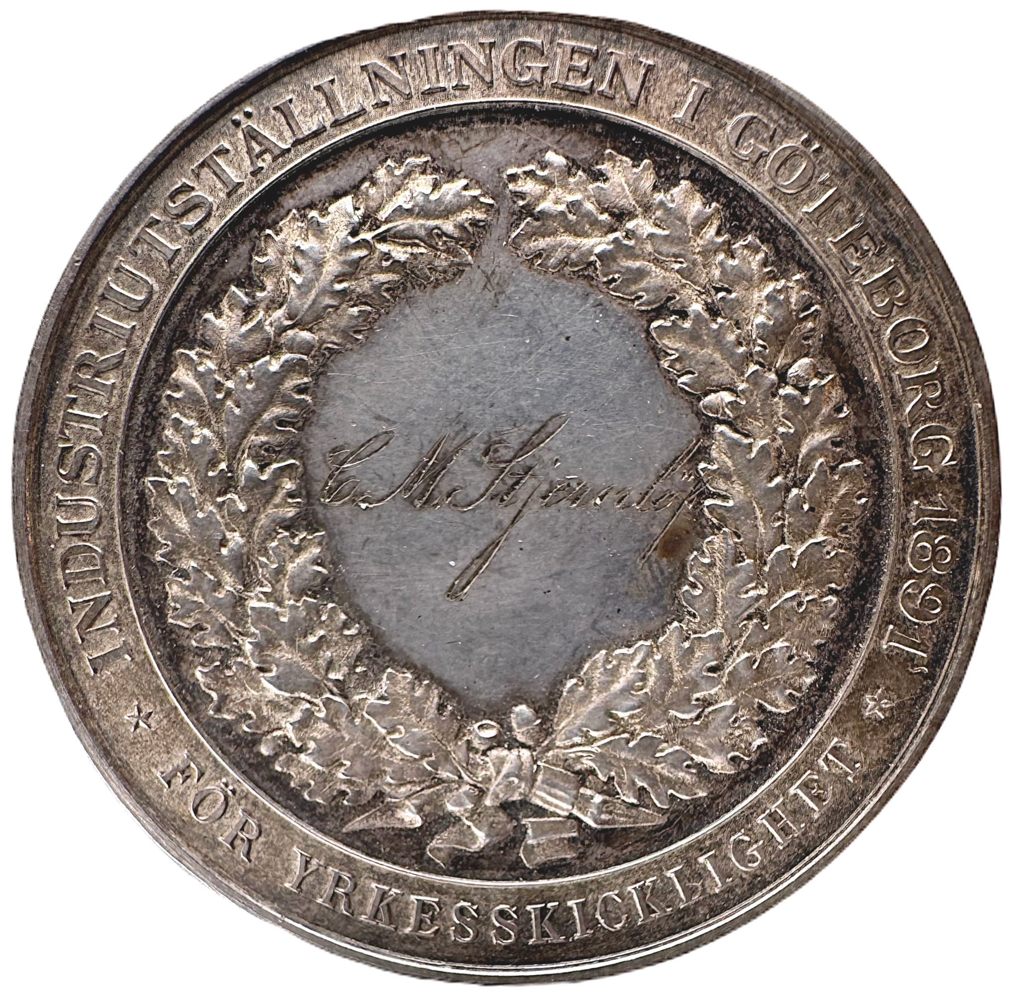 Göteborgs hantverks- och industriförenings belöningsmedalj i originaleti, utdelat till C. G. Stjernlöf 1891