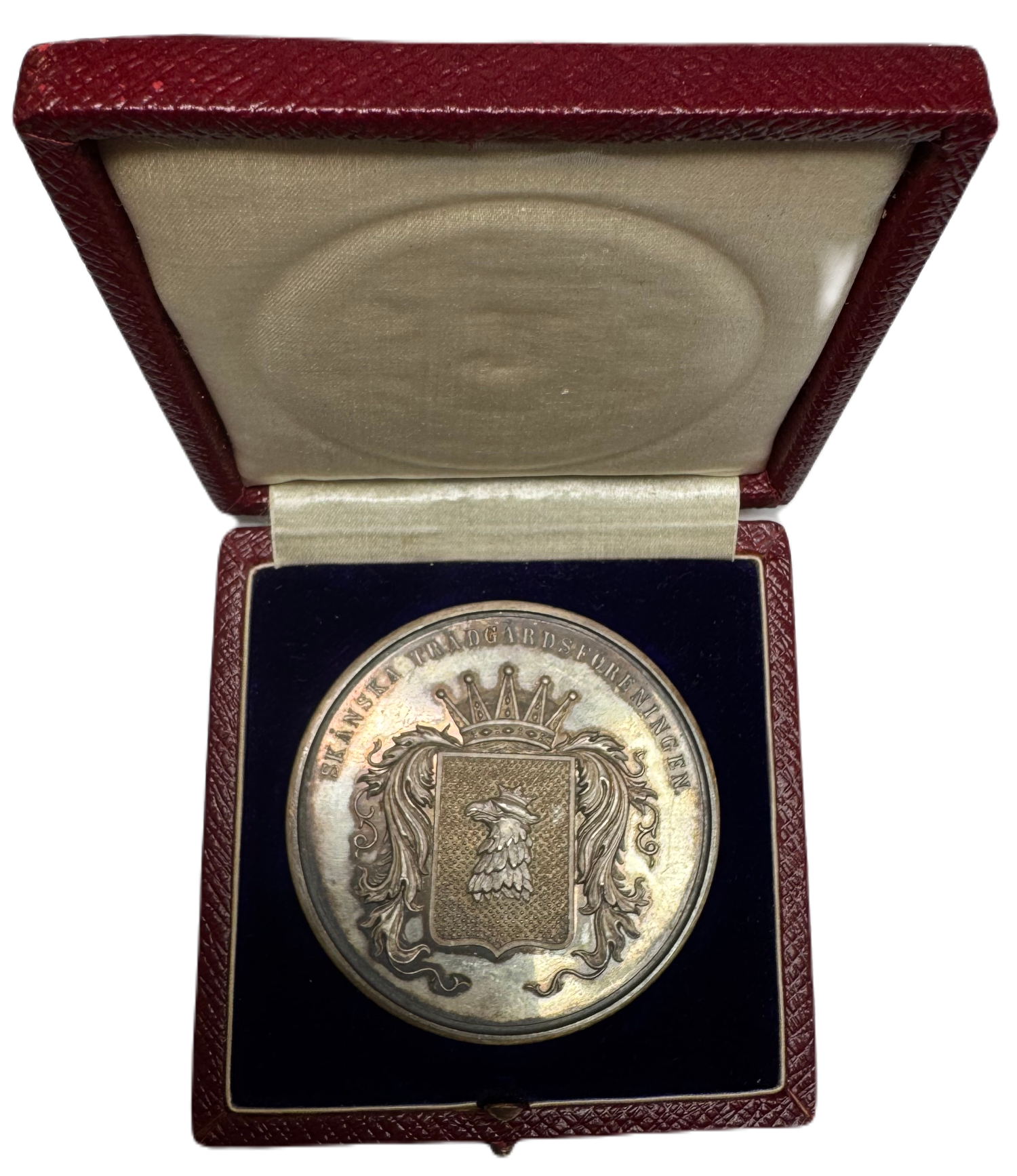 Gustav V - Härligt stor silvermedalj - Trädgårdsutställningen i Helsingborg 1909 - I originaletui