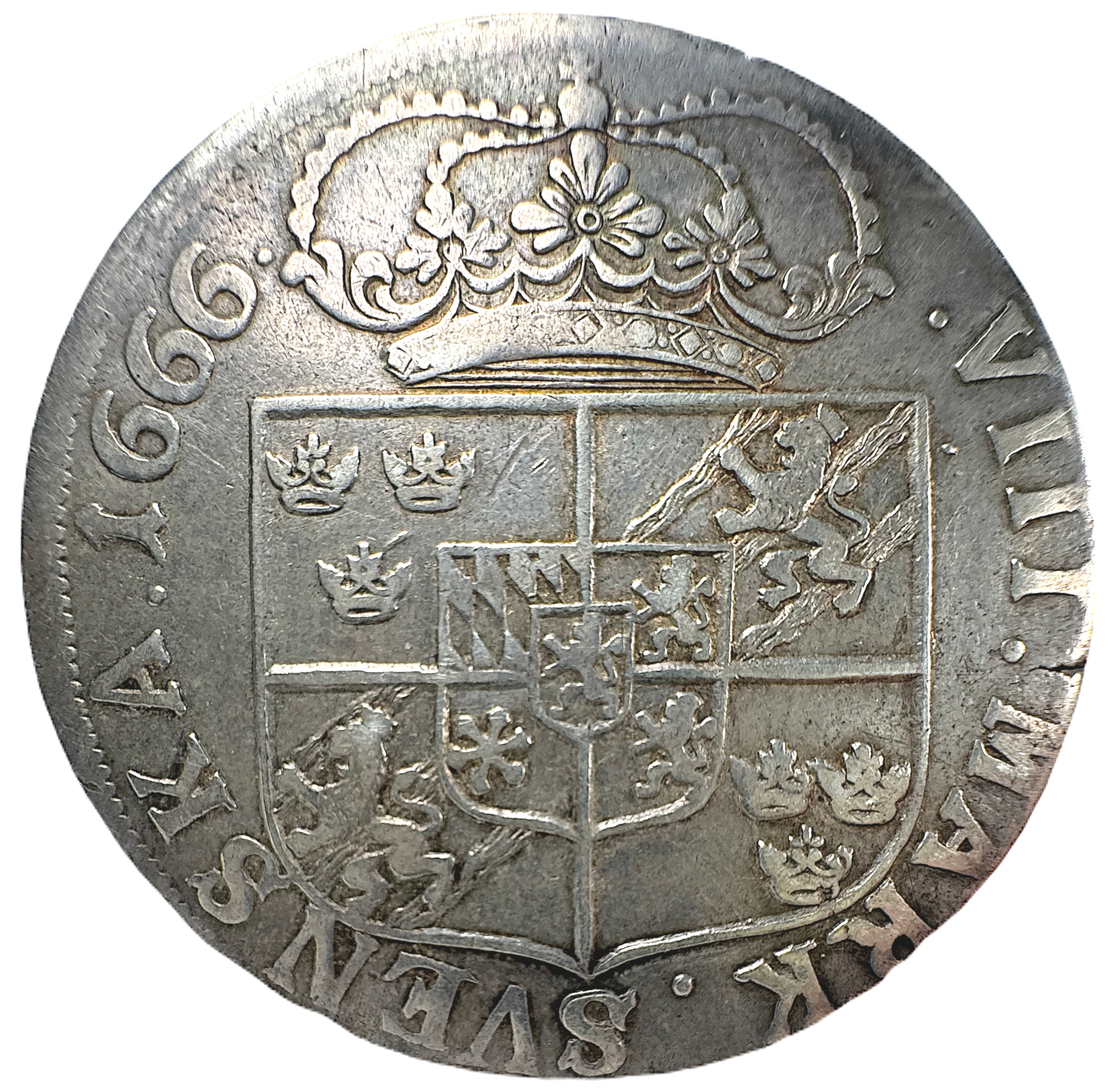 Karl XI, 8 mark 1666 - Med hel omskrift - Ettårstyp