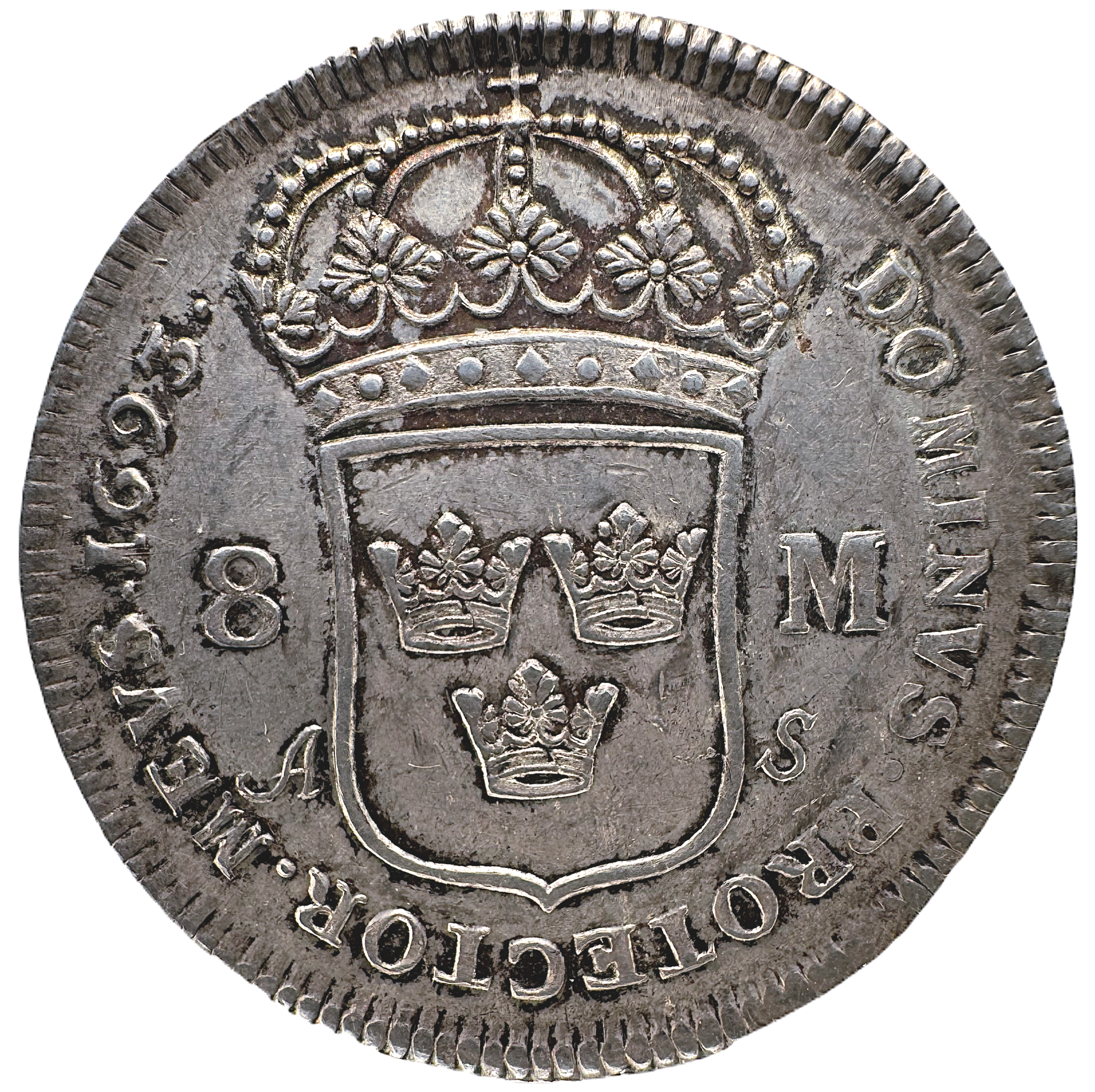 Karl XI - 8 Mark 1693 - Ett underbart vackert exemplar med fin lyster och frostad relief