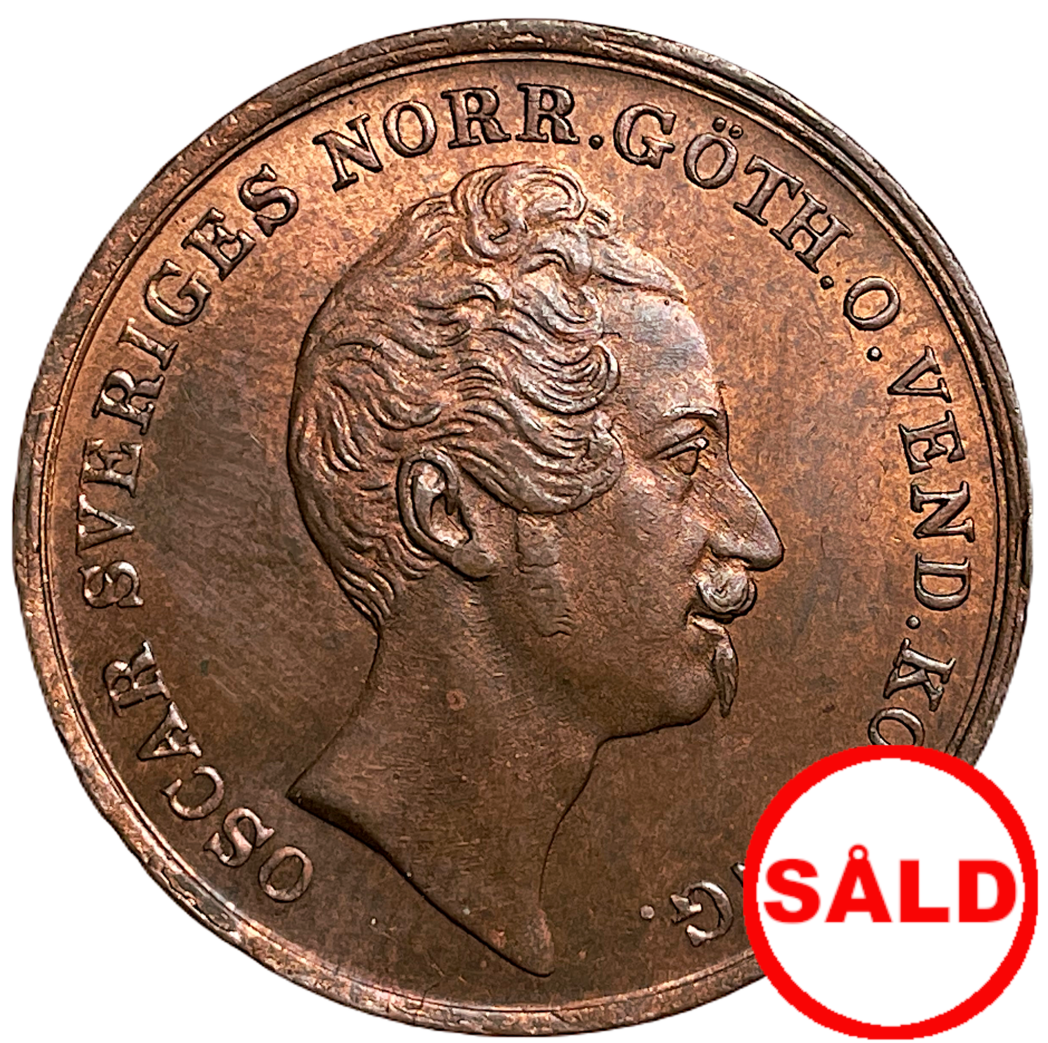 Oskar I - 1 Skilling Banco 1852 - Ett vackert rött ocirkulerat exemplar