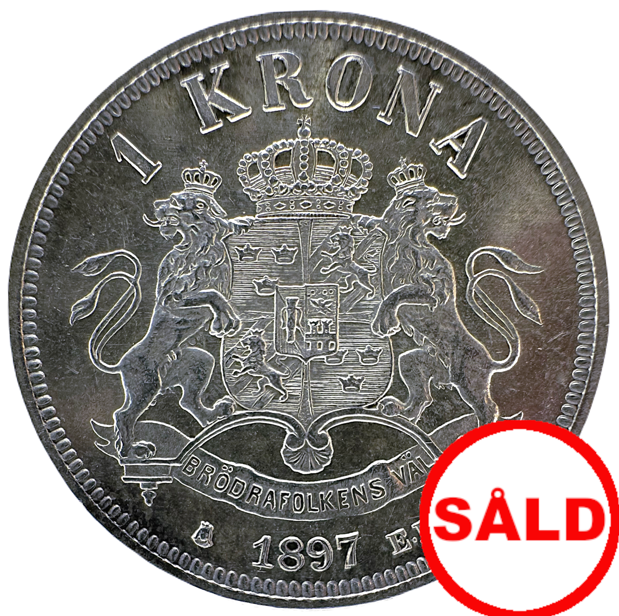 Oskar II - 1 Krona 1897 med ompunsad 7:a - tidigare olistad variant - Mycket vackert exemplar