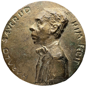 Harald Sæverud gjuten medalj av Hans Jacob Meyer 1952 - Extremt sällsynt - Möjligen ett av få kända i privat ägo - En musikalisk motståndssymbol