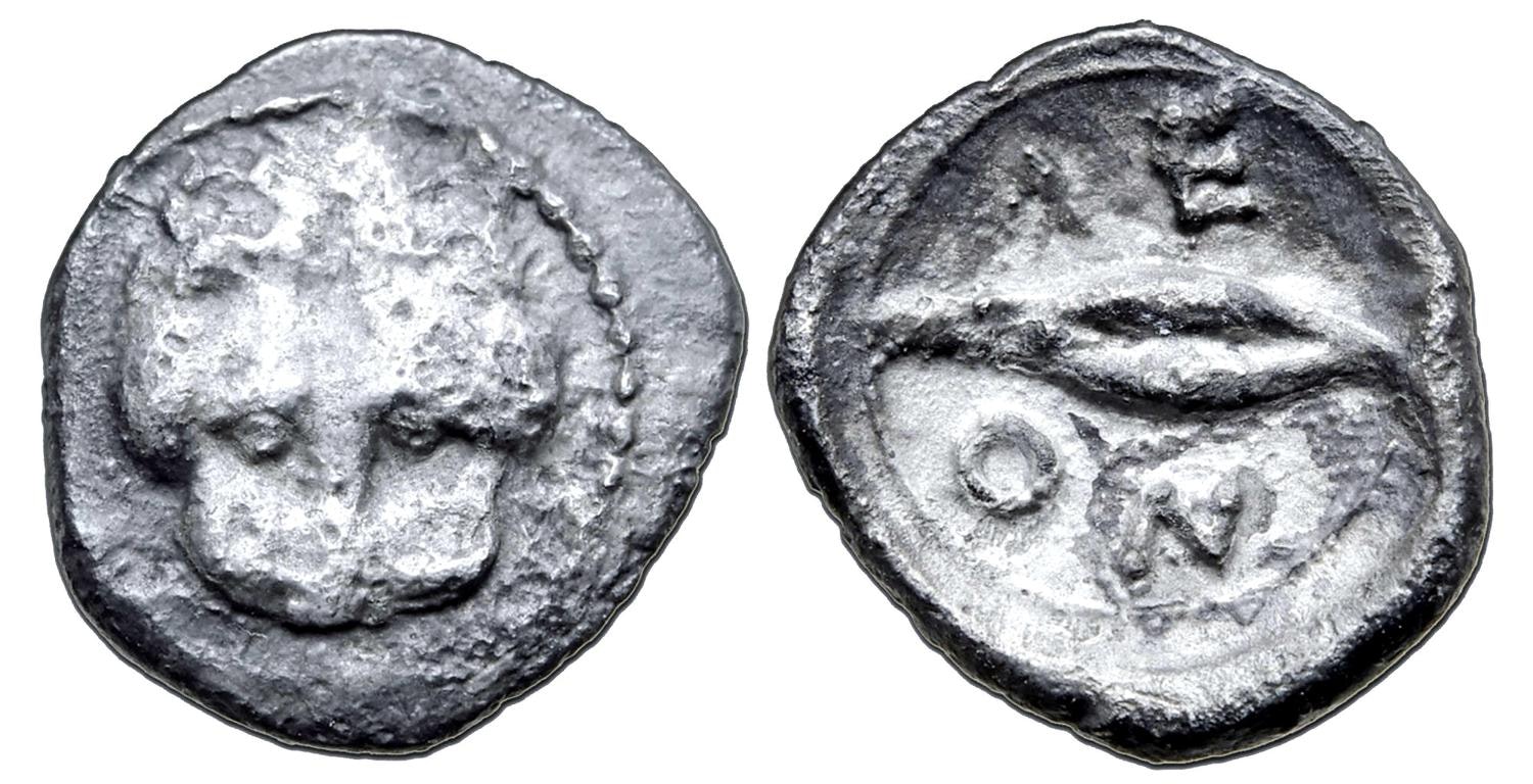 Sicilien, Leontini Obol cirka 476-466 f.Kr.