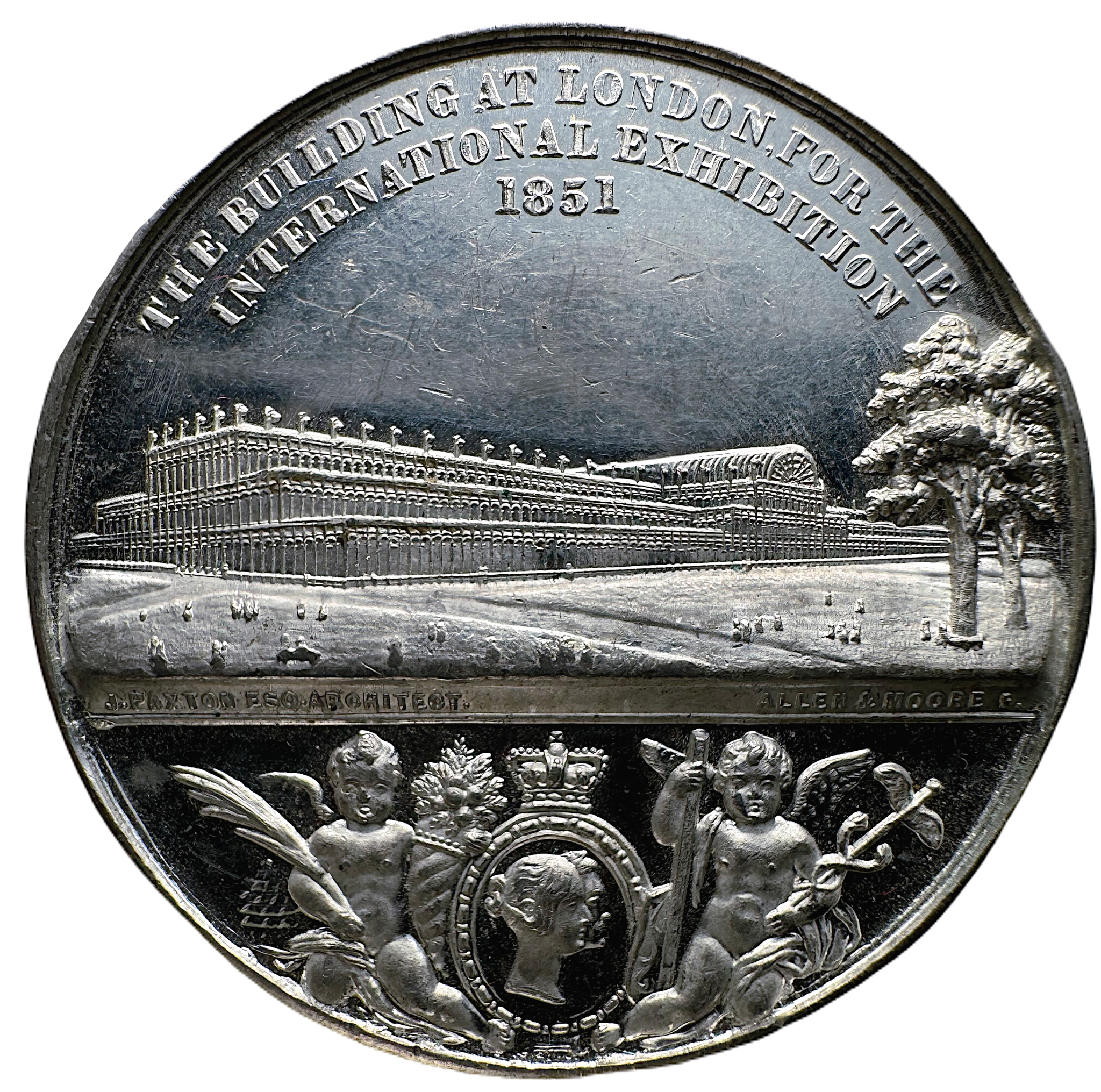 1851 års världsutställning i London - Underbart arkitektonisk medalj i superb kvalitet