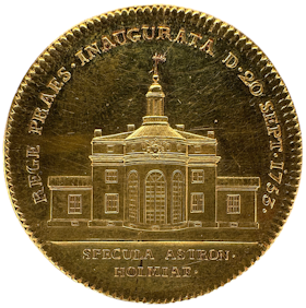 Adolf Fredrik - Unik guldmedalj ur kungliga gåven 1780 med motiv invigningen av Stockholms observatorium 1753