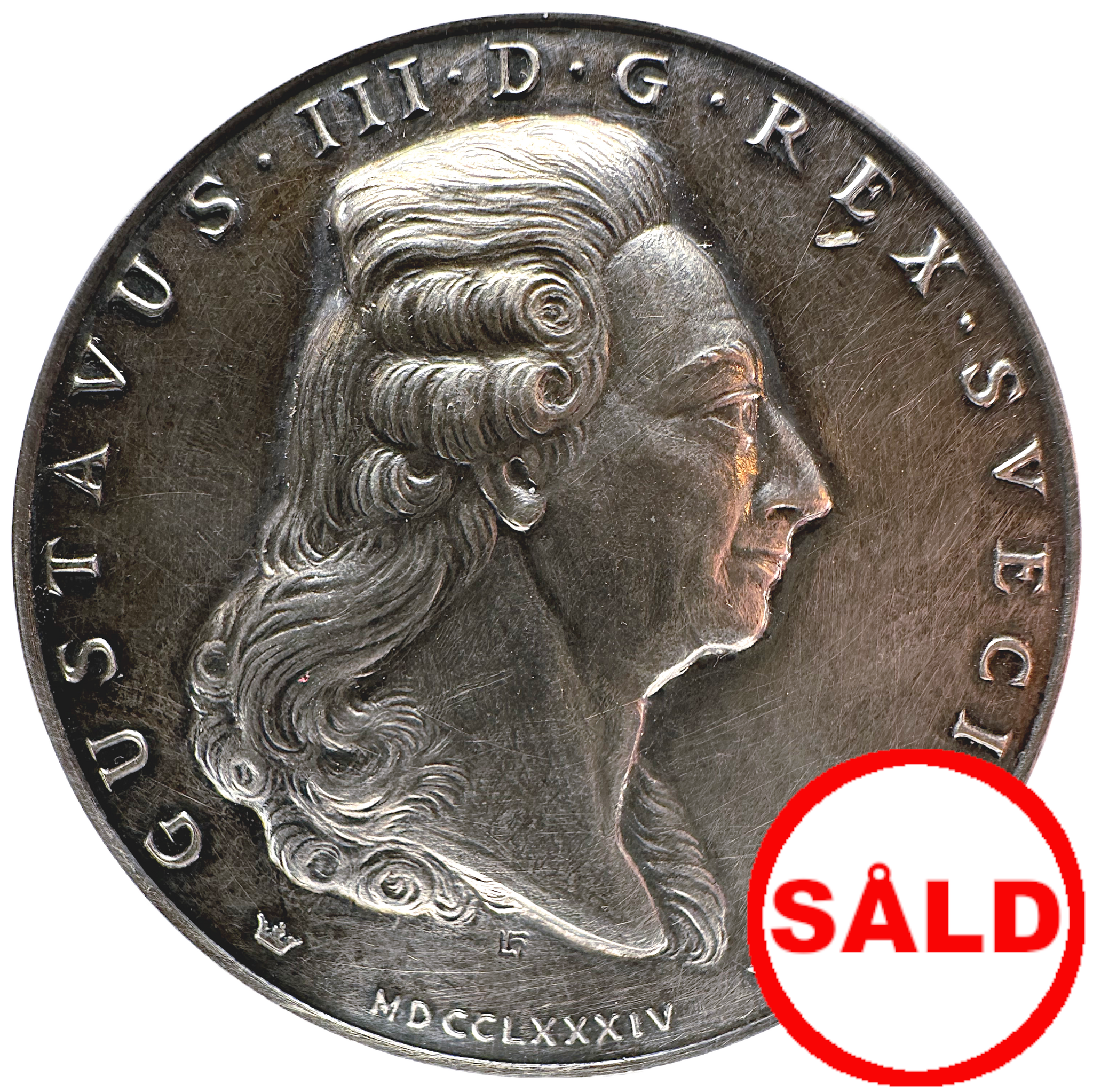 Minnesmedalj över Gustav III:s förvärv av S:t Barthelemy i Västindien 1784. Av Léo Holmgren