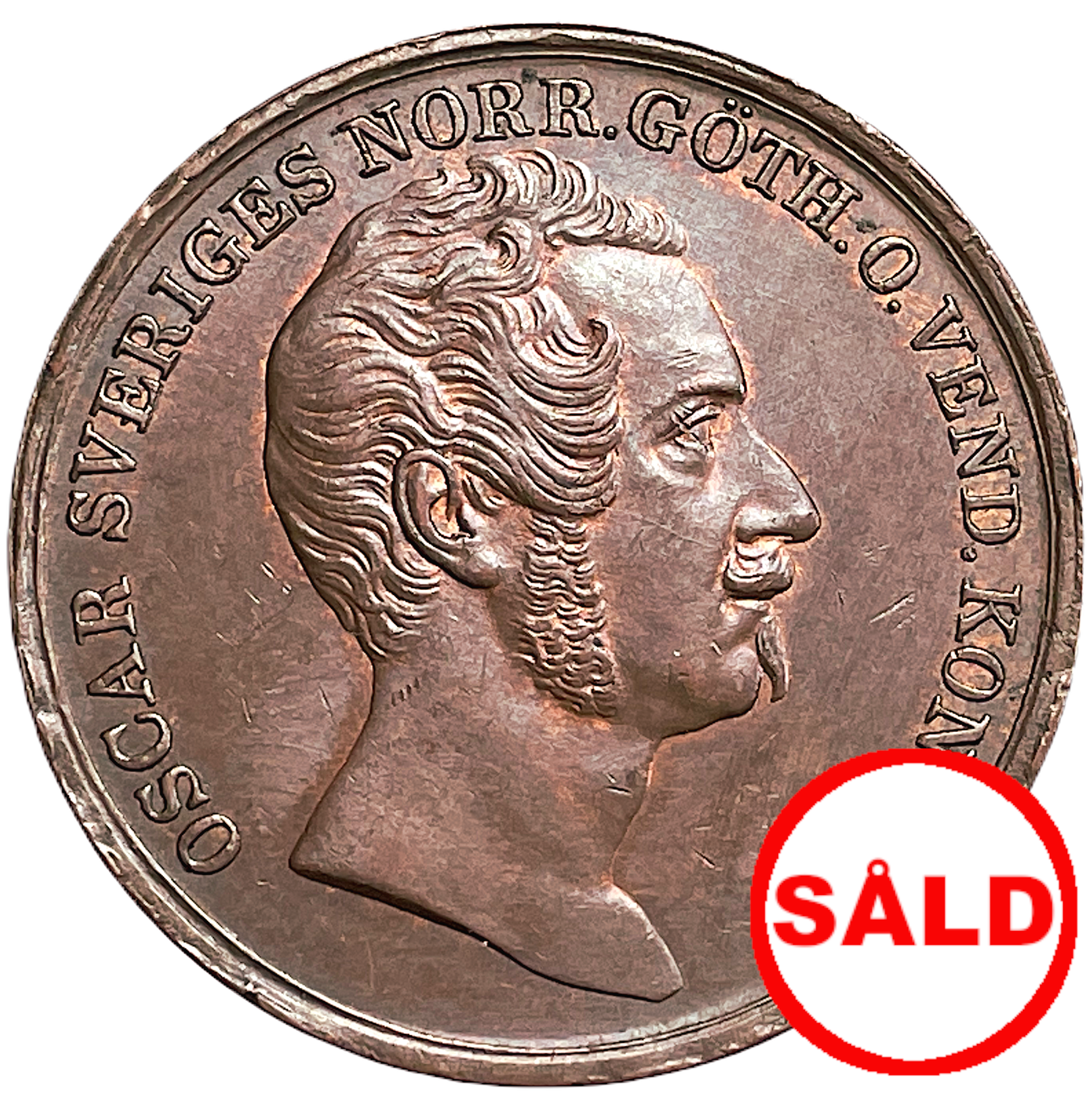 Oskar I - 2 Skilling Banco 1845 med brett huvud - Vackert exemplar