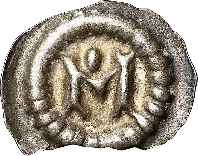 Magnus Ladulås (1275-1290), Brakteat med latinskt M inom pärlring. Punkt över bokstaven, Ex. Bonde - Mycket sällsynt RR
