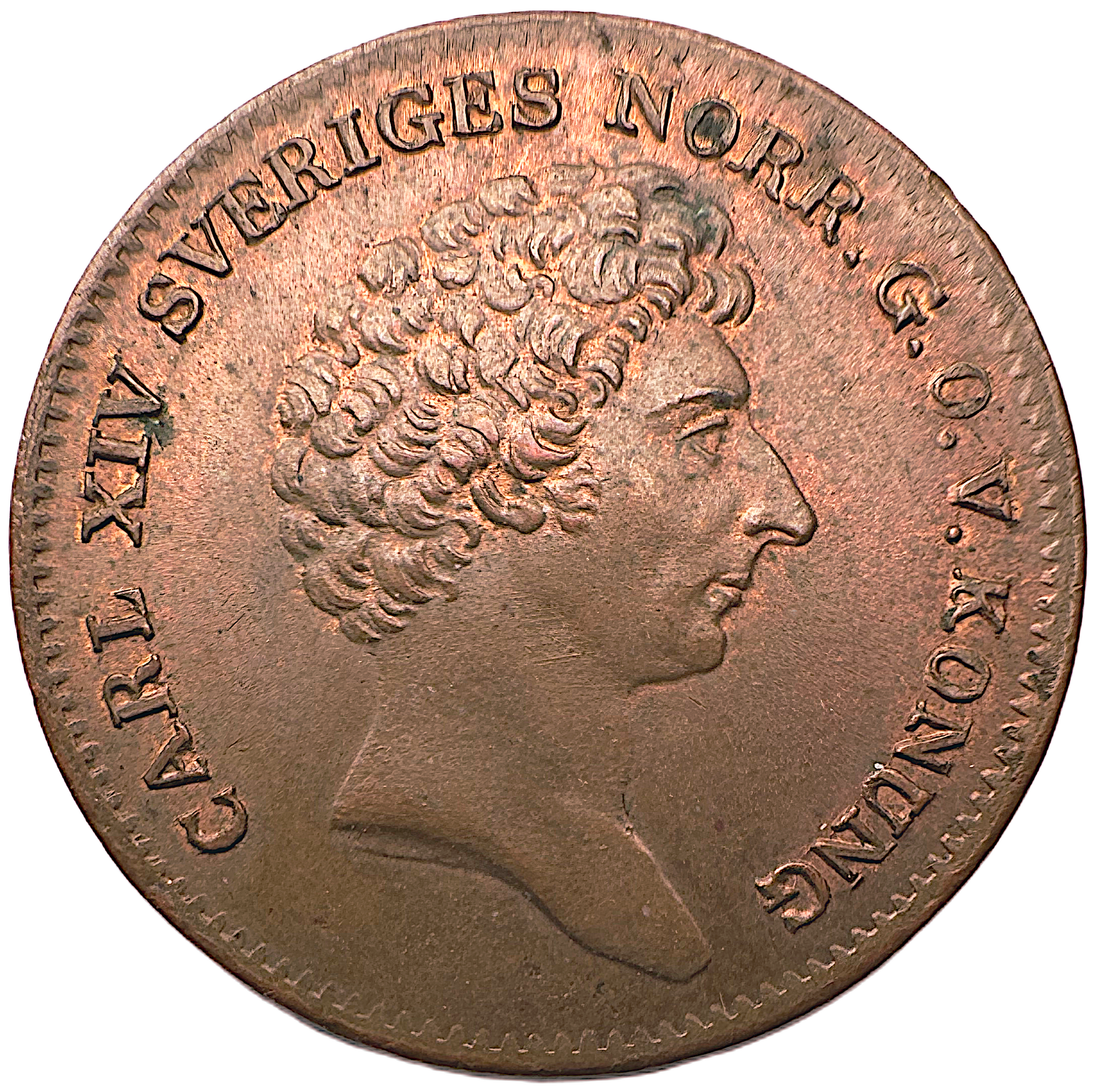 Karl XIV Johan, 1/6 Skilling 1832, porträtt utan mantel - Ett härligt rött exemplar