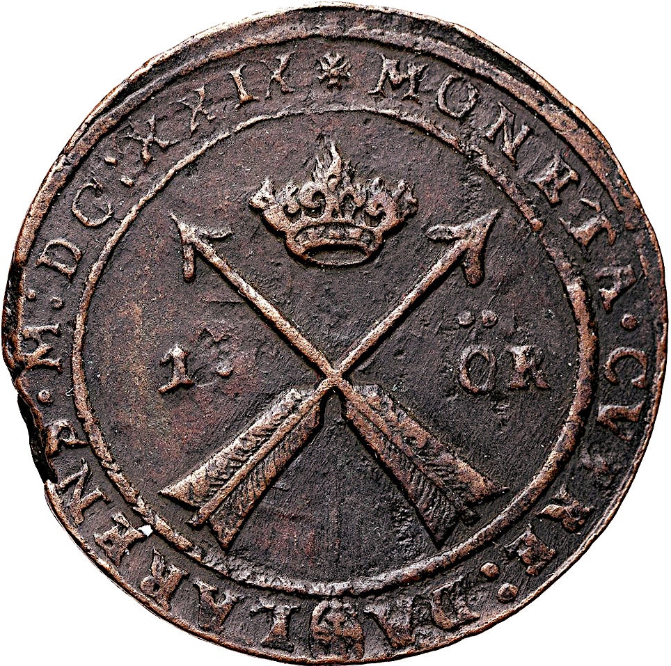 Gustav II Adolf, Säter, 1 Öre 1629 - Mycket tilltalande exemplar, sköld med buktiga sidor och GVST i omskriften