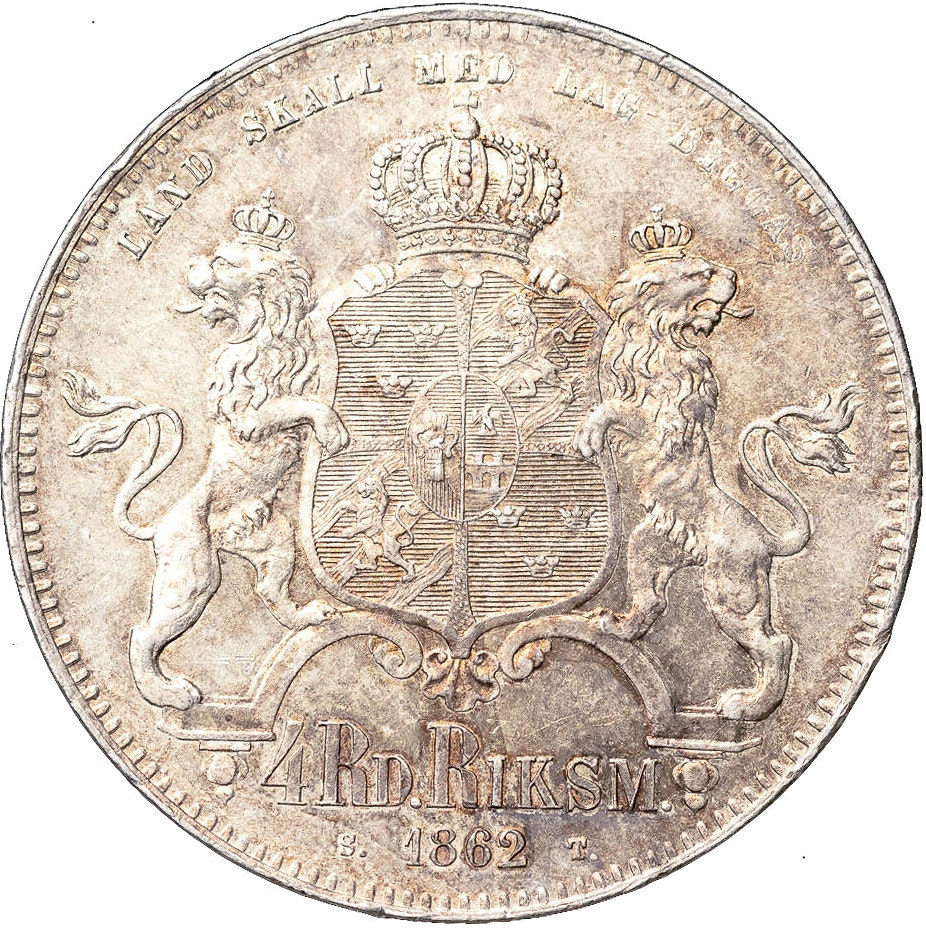 Karl XV - 4 Riksdaler riksmynt 1862 - Ett vackert exemplar