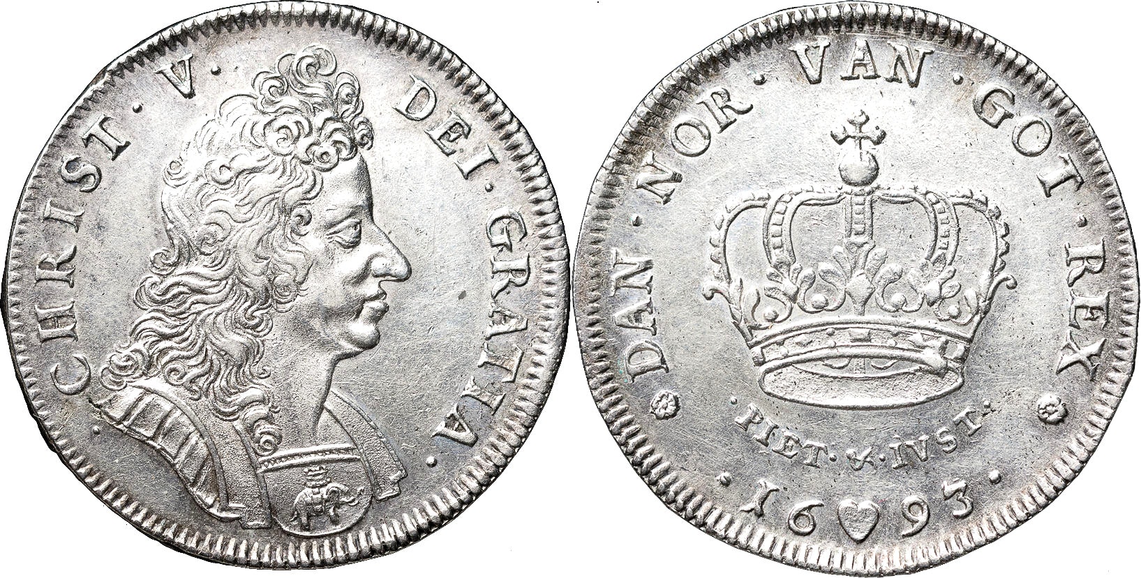 Danmark, Christian V (1670-1699). Krone 1693 - Ett härligt exemplar av ett historiskt betydelsefullt mynt - Enväldets sista glansdagar – året 1693 i historisk belysning