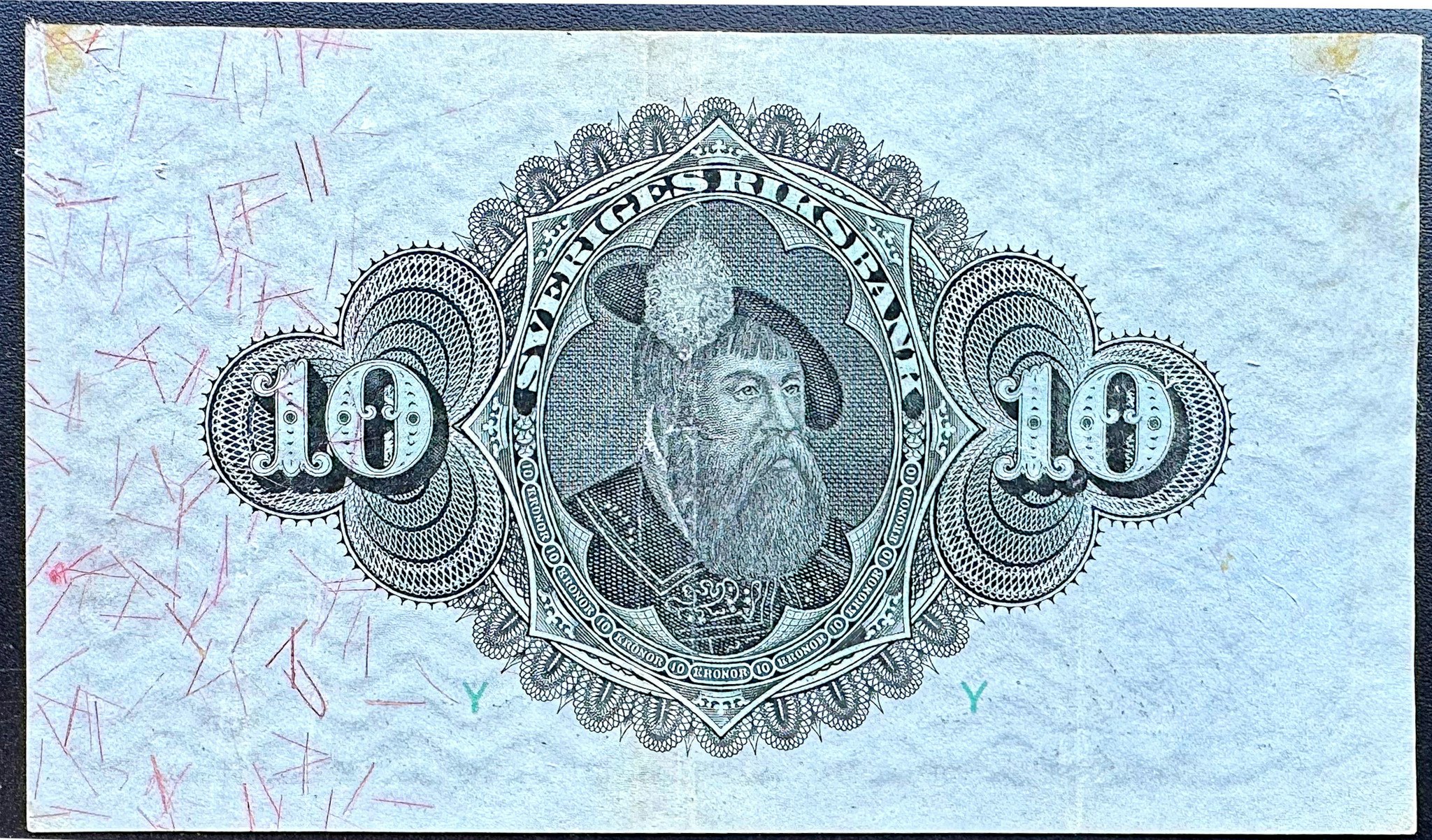 Sveriges riksbank - 10 kronor 1915 - Sedel med rent och krispigt papper - fräsht exemplar