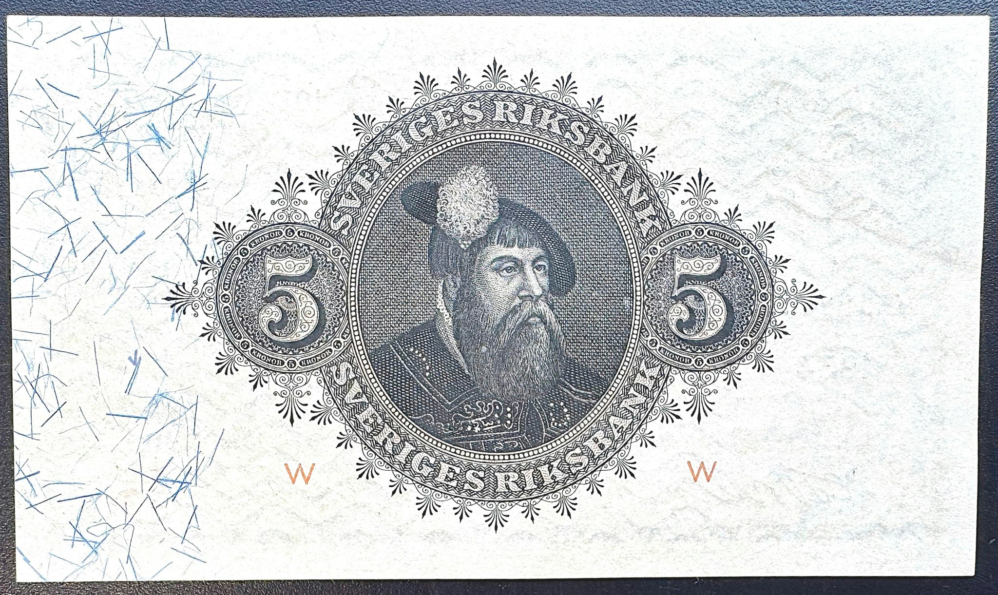 Sveriges riksbank - 5 kronor 1934 - Sedel i  närmast perfekt skick