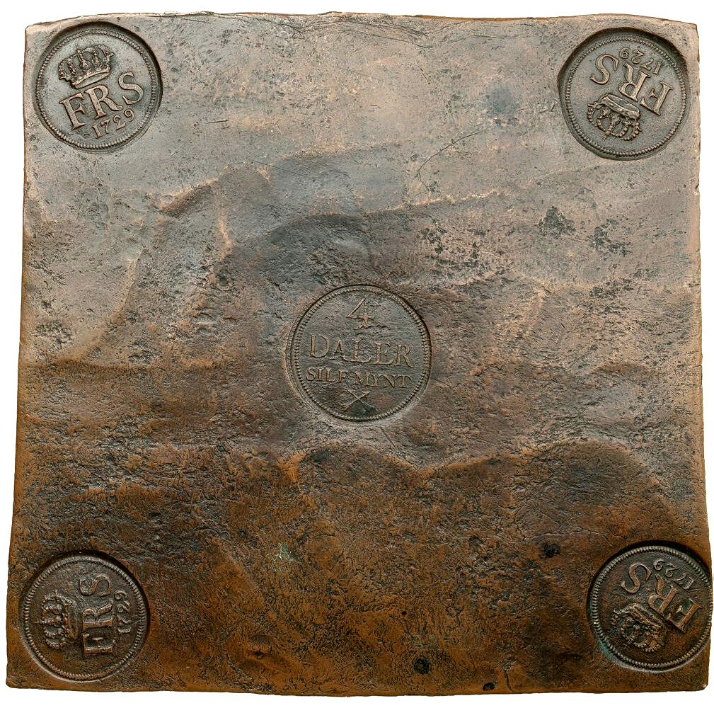 Fredrik I, Avesta, Plåtmynt - 4 Daler SM 1729 - Tilltalande exemplar med fina stämplar