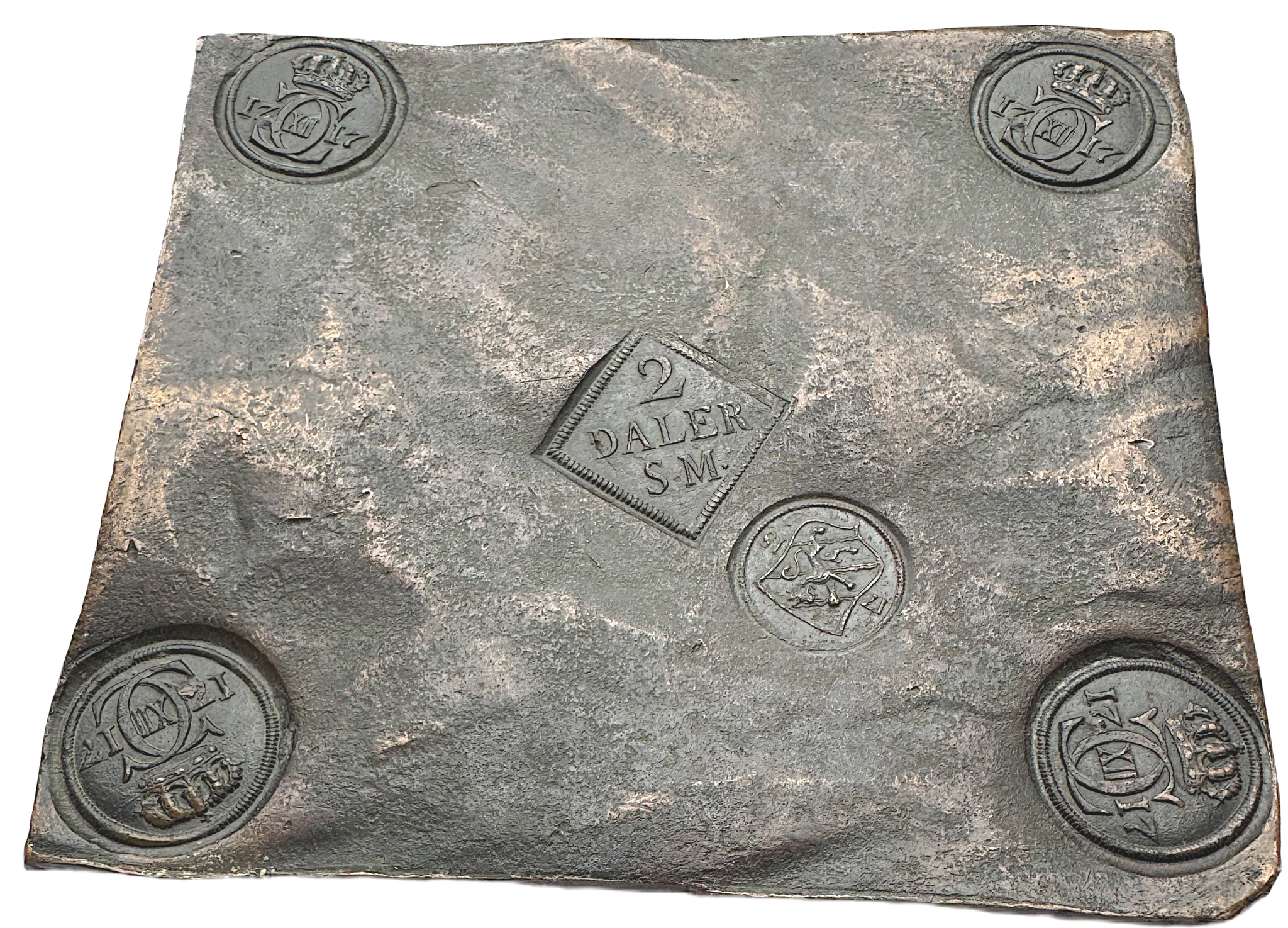 Karl XII, Avesta, Plåtmynt - 2 Daler SM 1717 - motstämplad med Götalands vapen på åtsidan - Vackert exemplar med bra stämplar