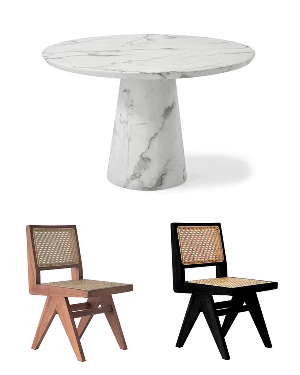 Concept Dining Table round 120cm & 4 Armless dining chairs