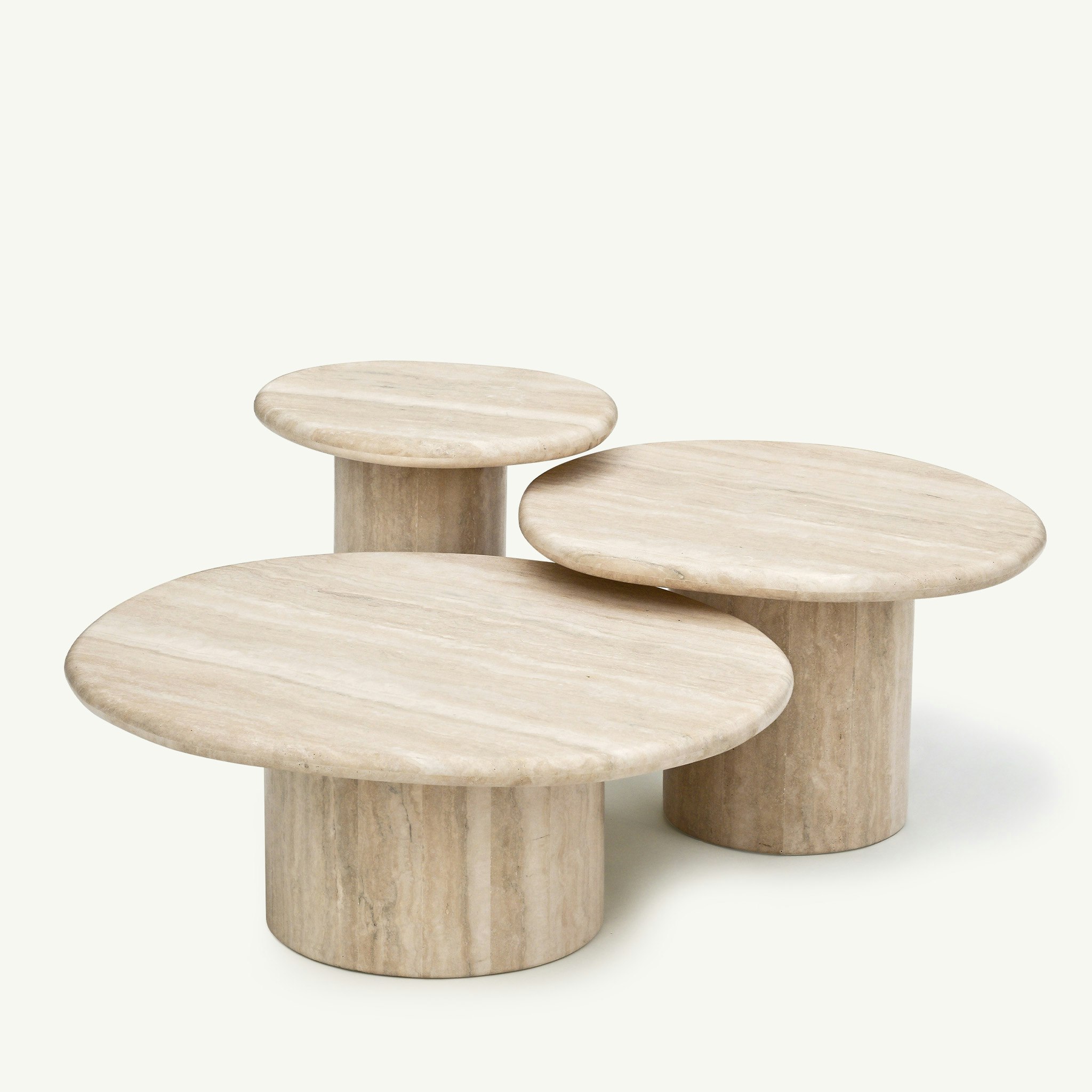 Agnes Coffee Table, set of 3 Italian Travertine
