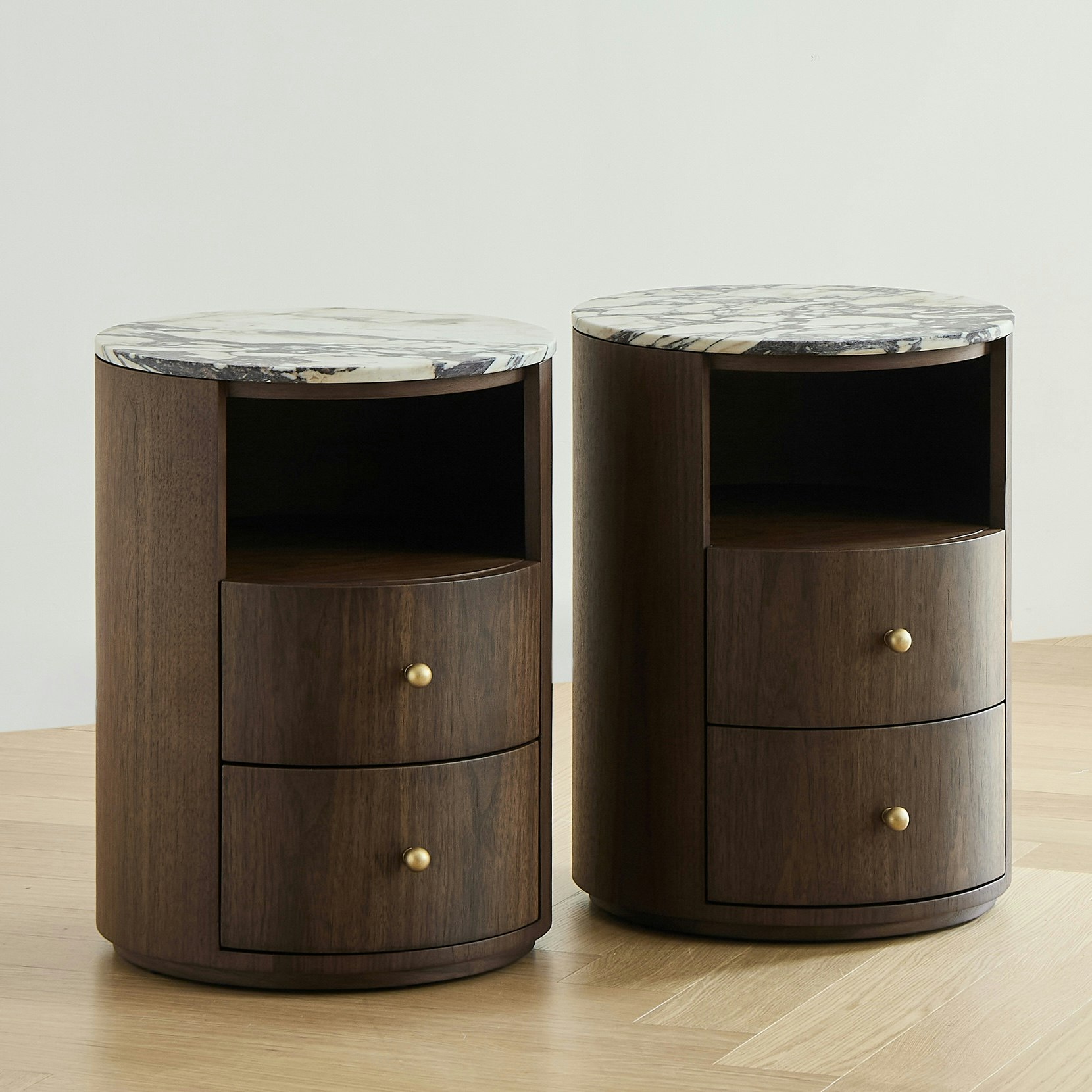 Hailey Bedside Table Walnut Wood Calacatta Viola Top
