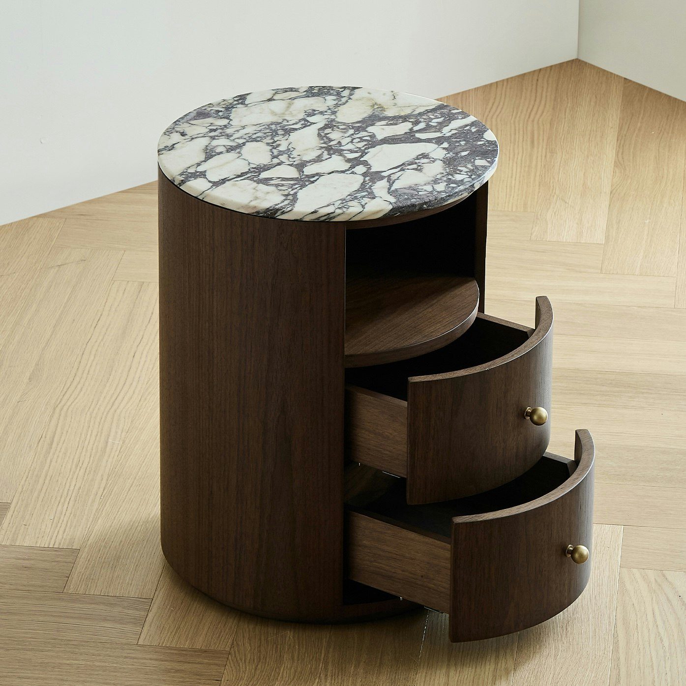 Hailey Bedside Table Walnut Wood Calacatta Viola Top