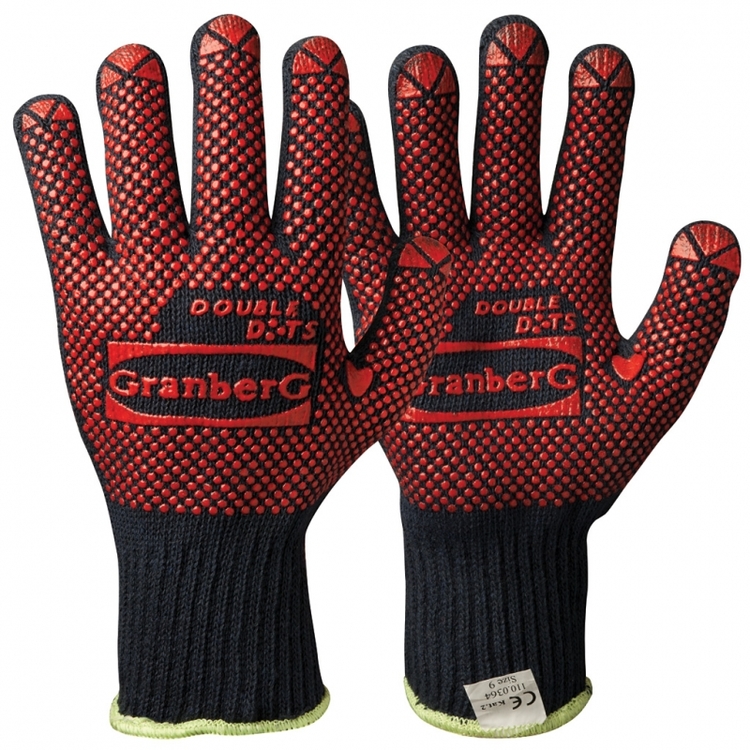 Granberg® stickade handskar i bomull med vinyl/PVC-noppor. 110.0364