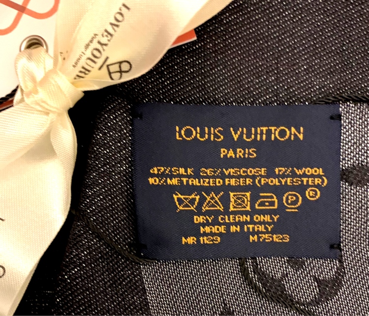 Louis Vuitton monogram shine shawl in black/ silver.