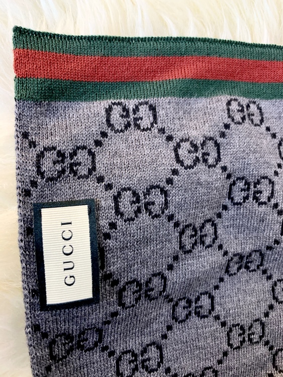 GUCCI Wool Black Reversible GG Guccissima Red Green Stripe Scarf