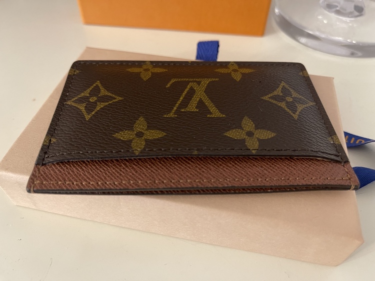 LV Cardholder Monogram Canvas Armagnac Brown Leather Trim