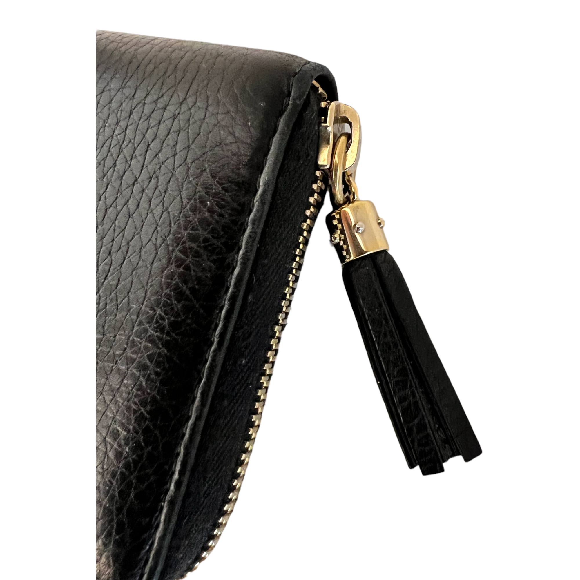 GUCCI Interlocking G Black Leather Round Zip Long Wallet