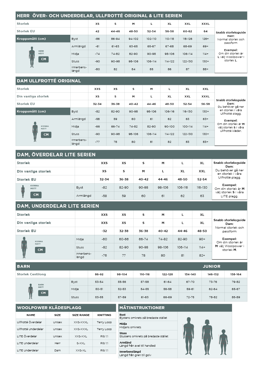 Size guide - Woolpower